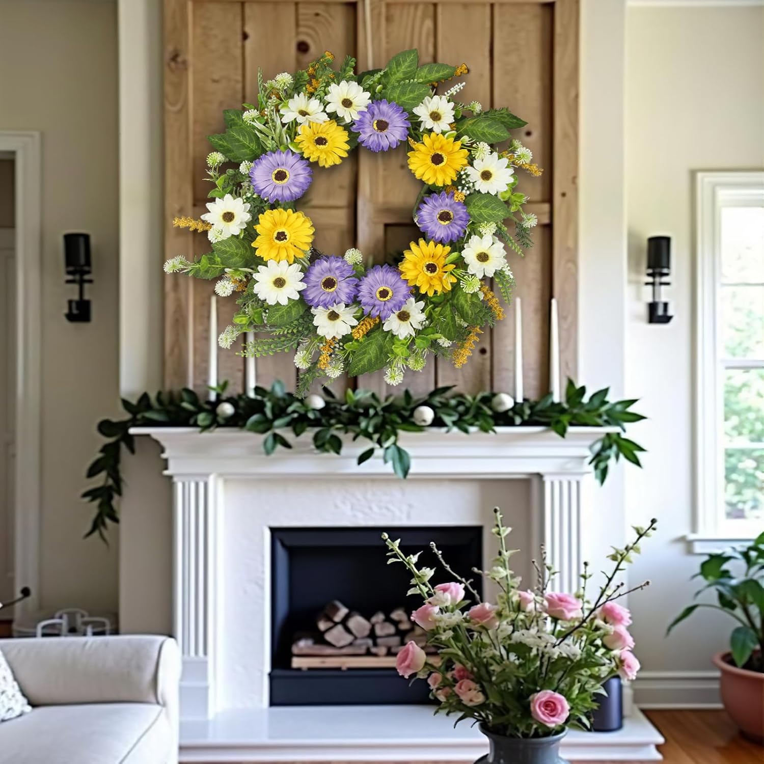 Artificial Chrysanthemum Spring Wreath 22 Inches