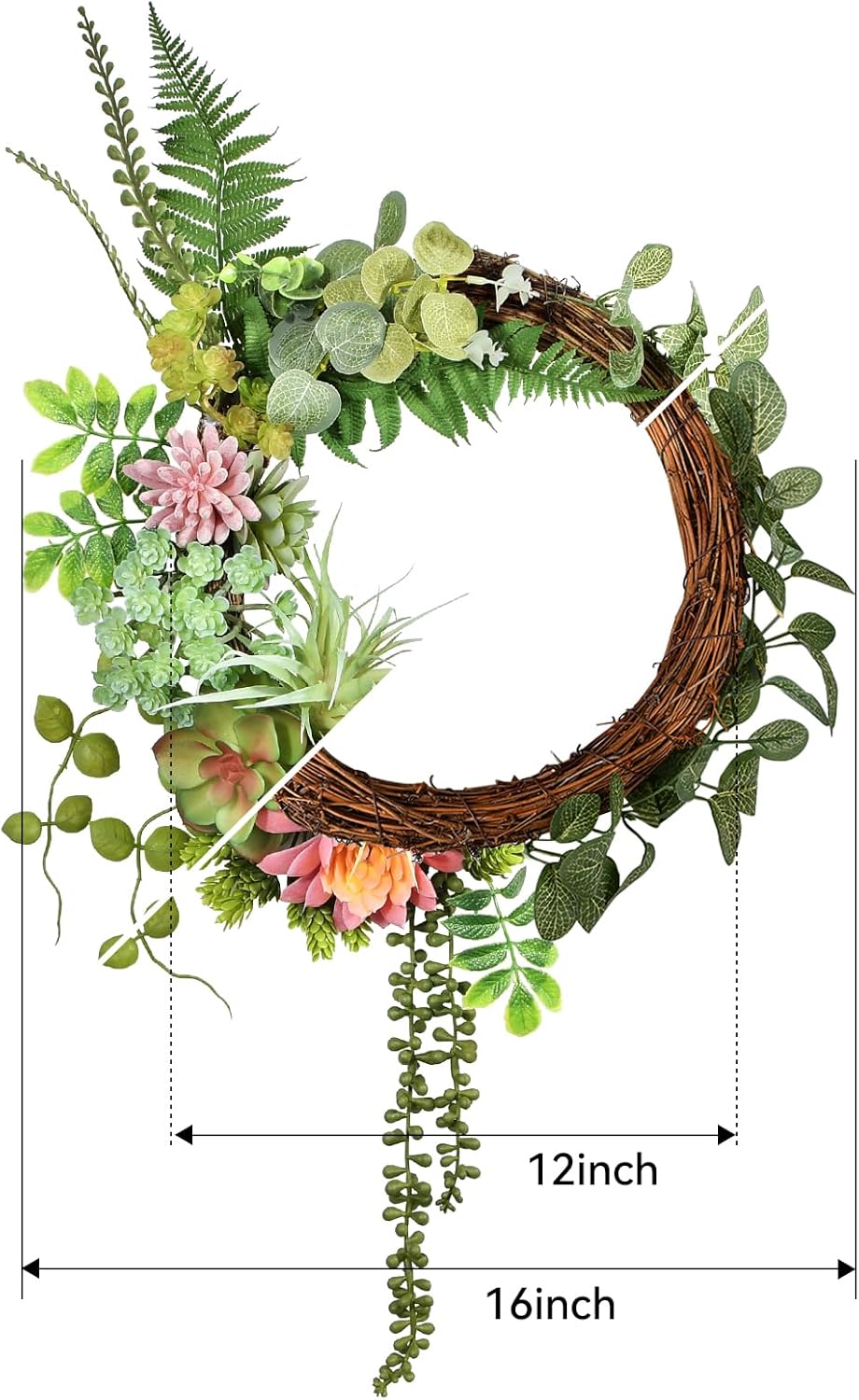 Beinhome 16 Inch Artificial Succulent Wreath for Front Door and Wall Decor