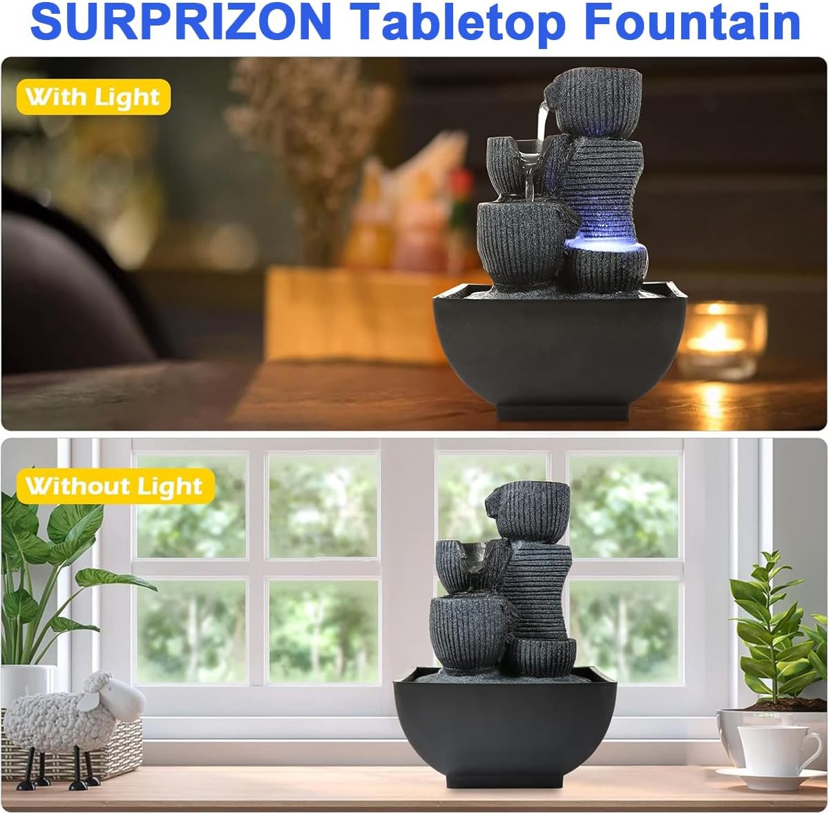 Indoor Tabletop Water Fountain with Color LED Light