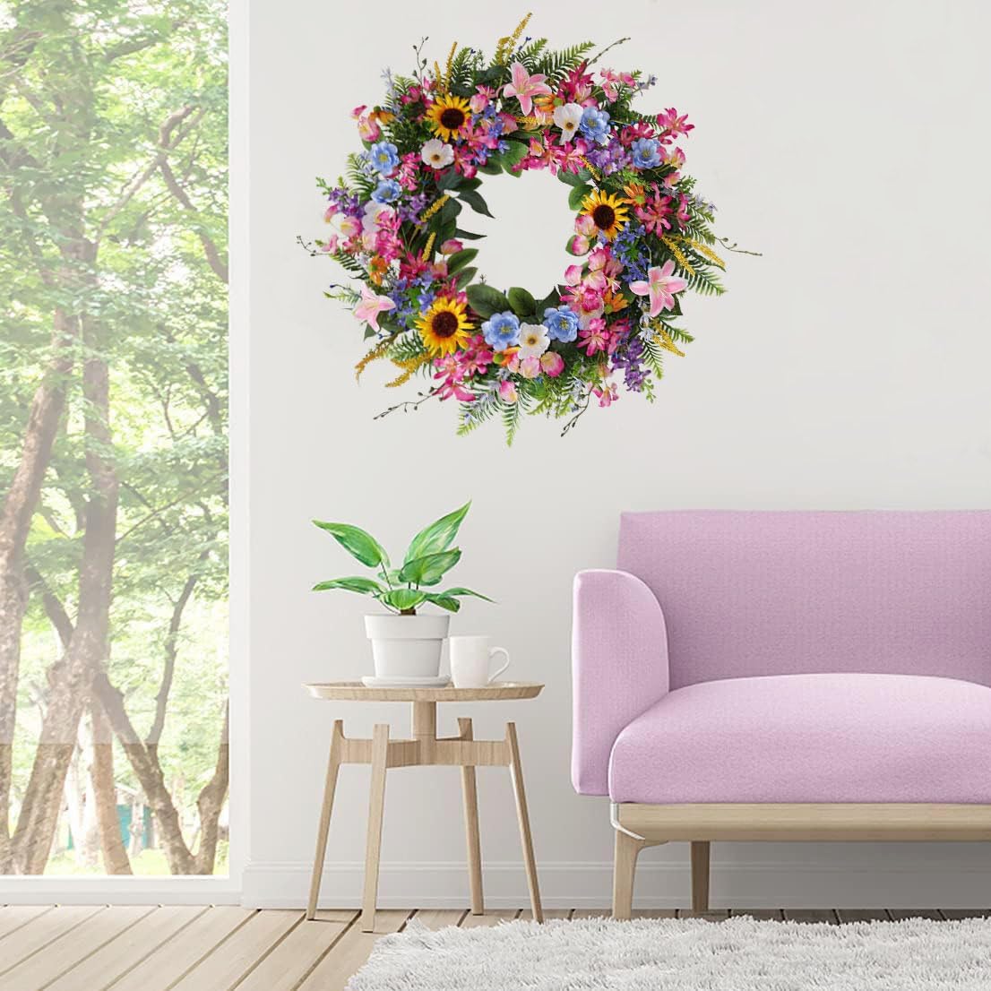 Elegant 24-26 Inch Floral Wreath for Front Door