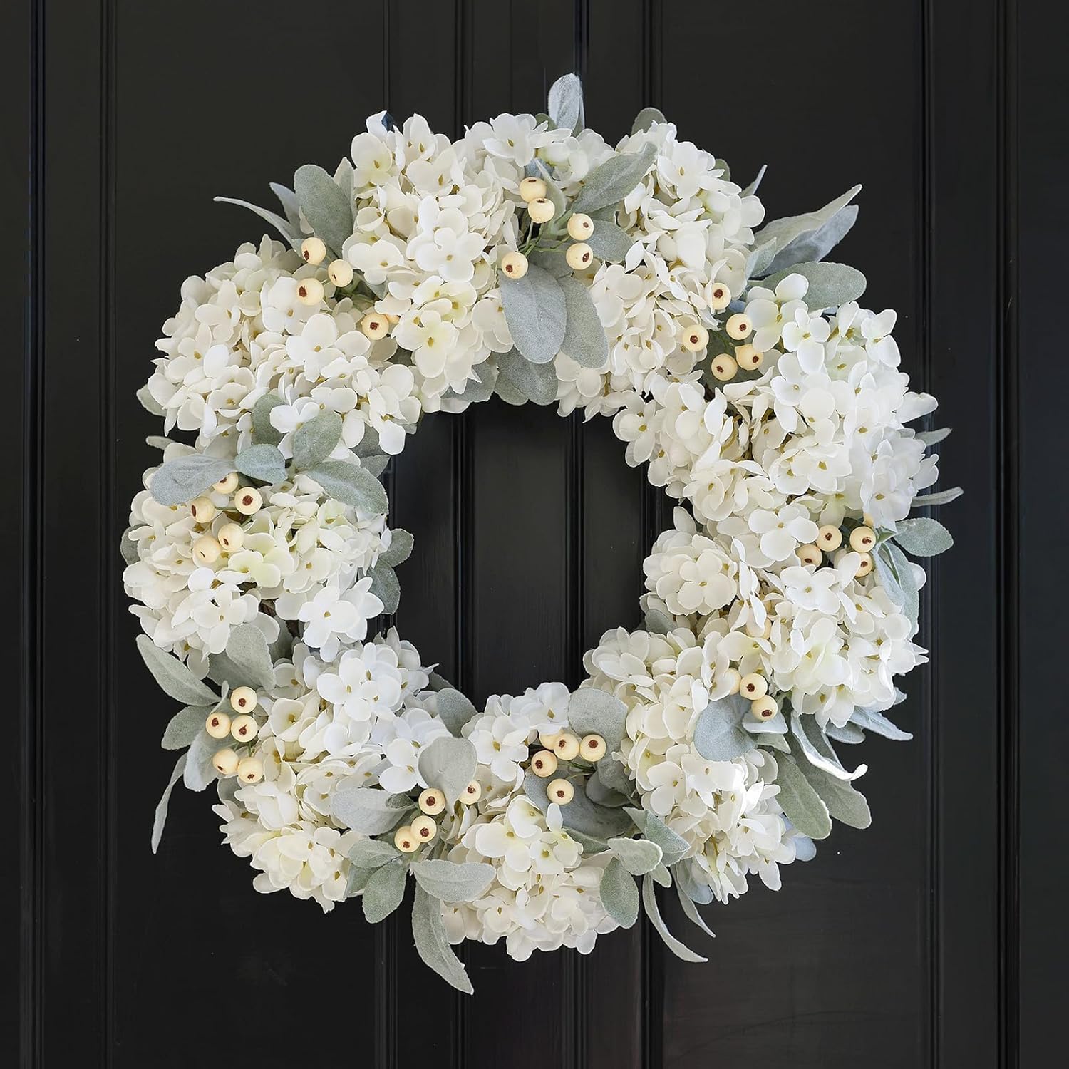 Cream Hydrangea Wreath for Front Door Wedding Decor 18 Inch