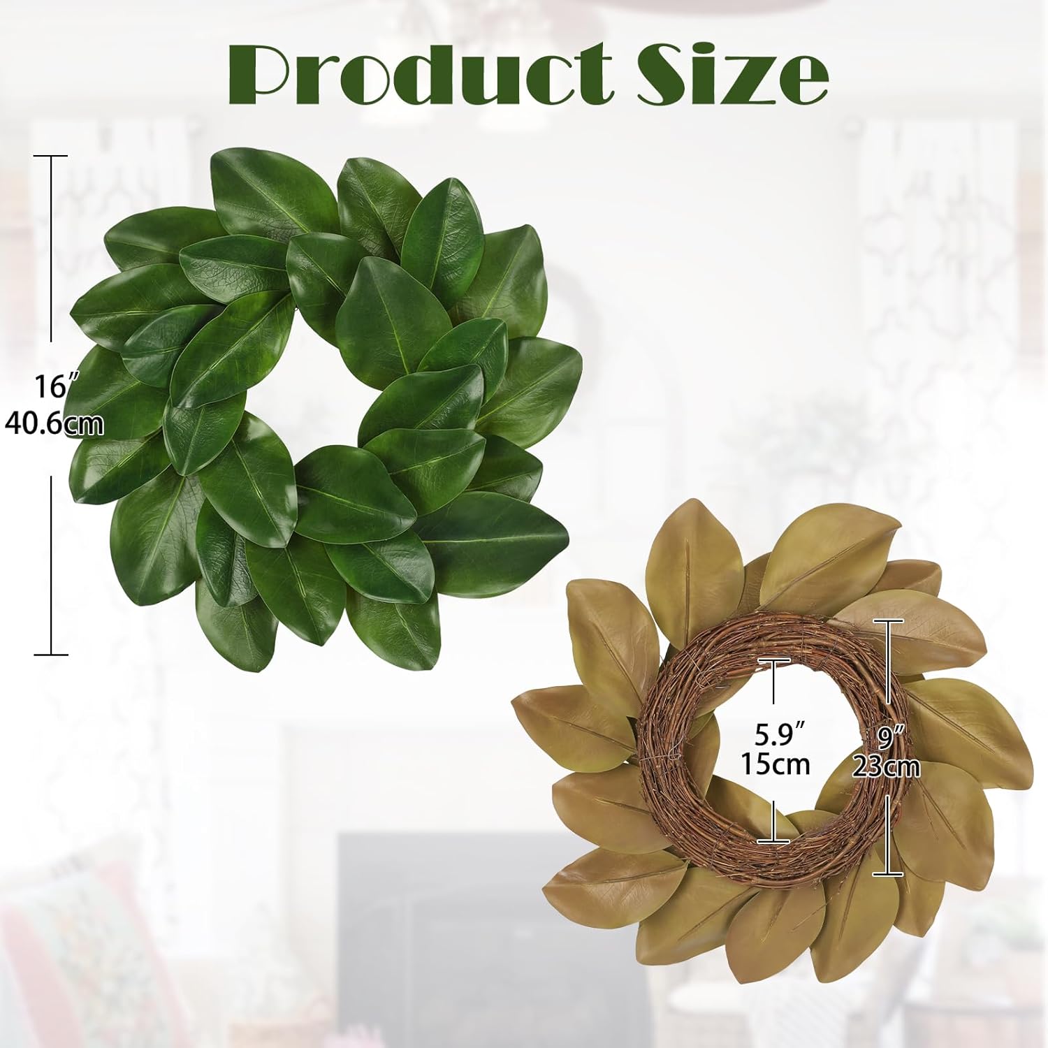 Briful 16in Artificial Magnolia Wreath for Front Door