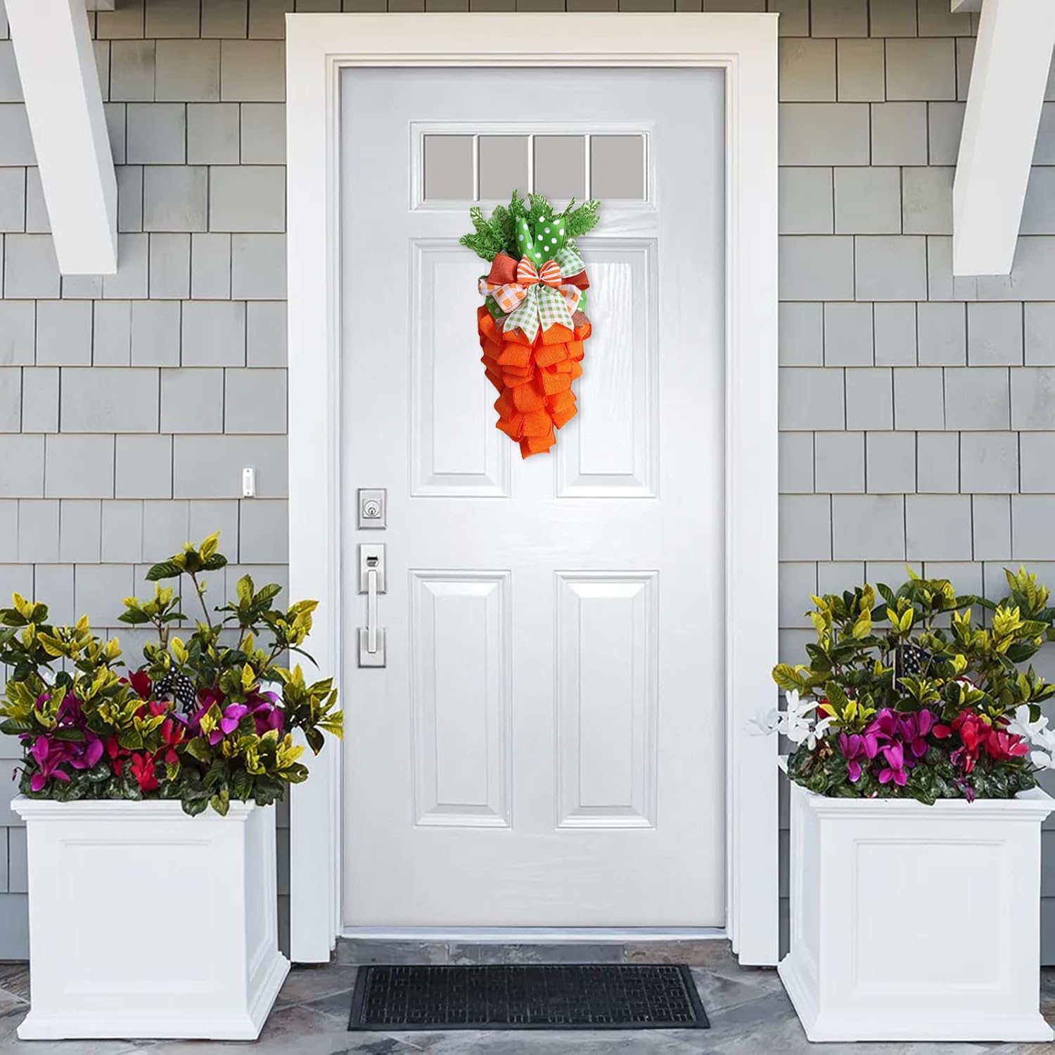 Easter Carrot Wreath with Striped Bow for Front Door