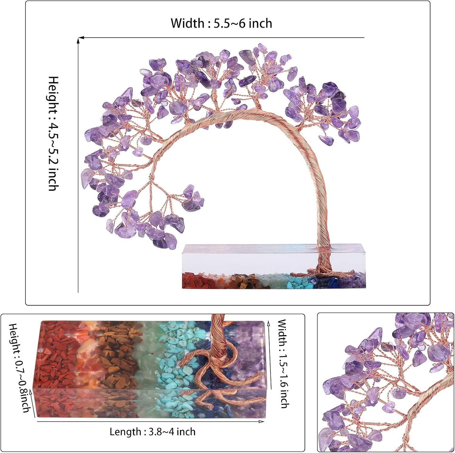 Mookaitedecor Bundle - 2 Items Carnelian Angel Figurines Amethyst Crystal Money Tree with Chakra Stones Resin Base