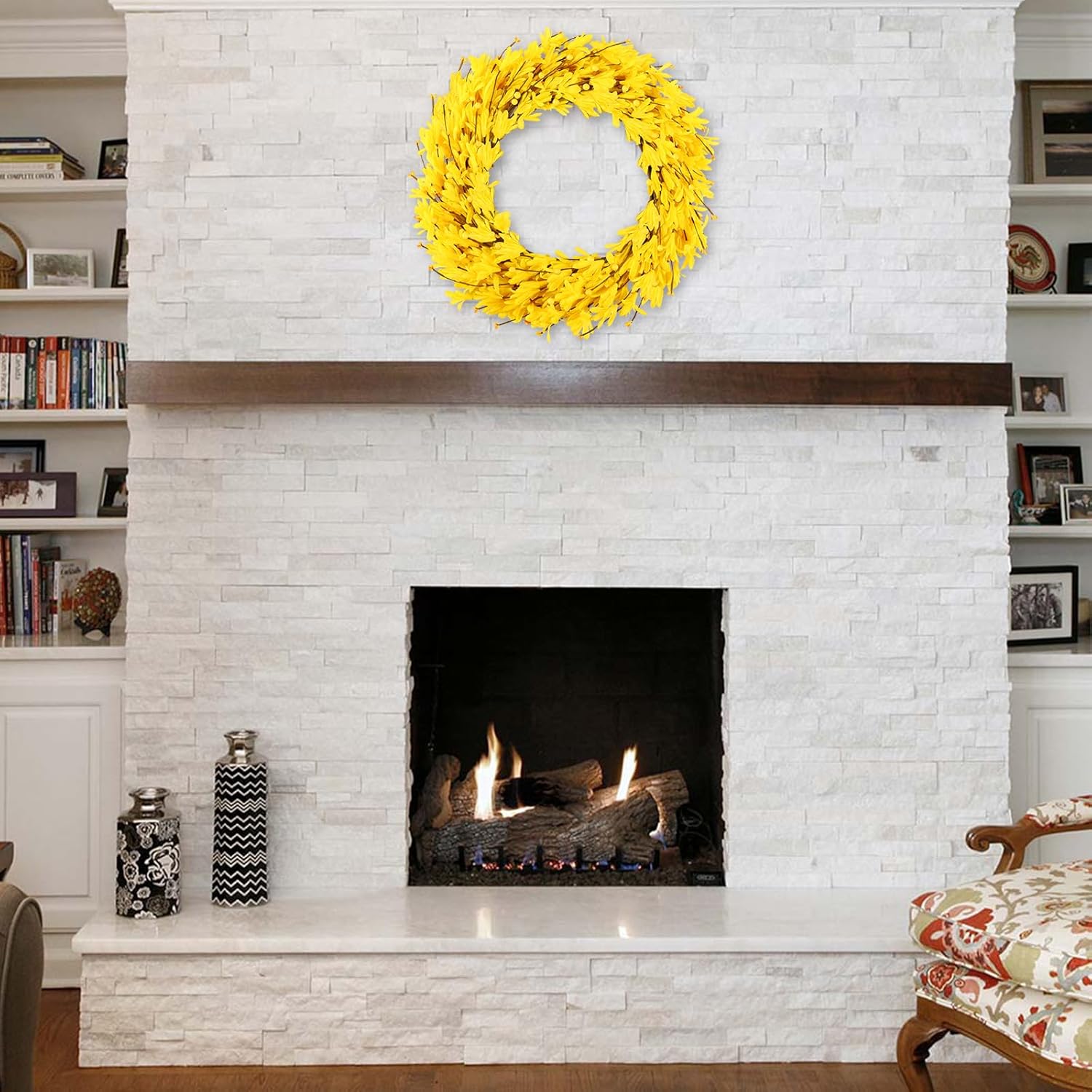 20 Artificial Forsythia Wreath Yellow Door Decor