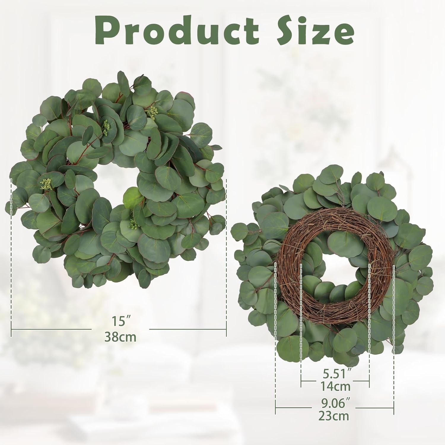 Briful 15 Inch Faux Eucalyptus Wreath for Front Door