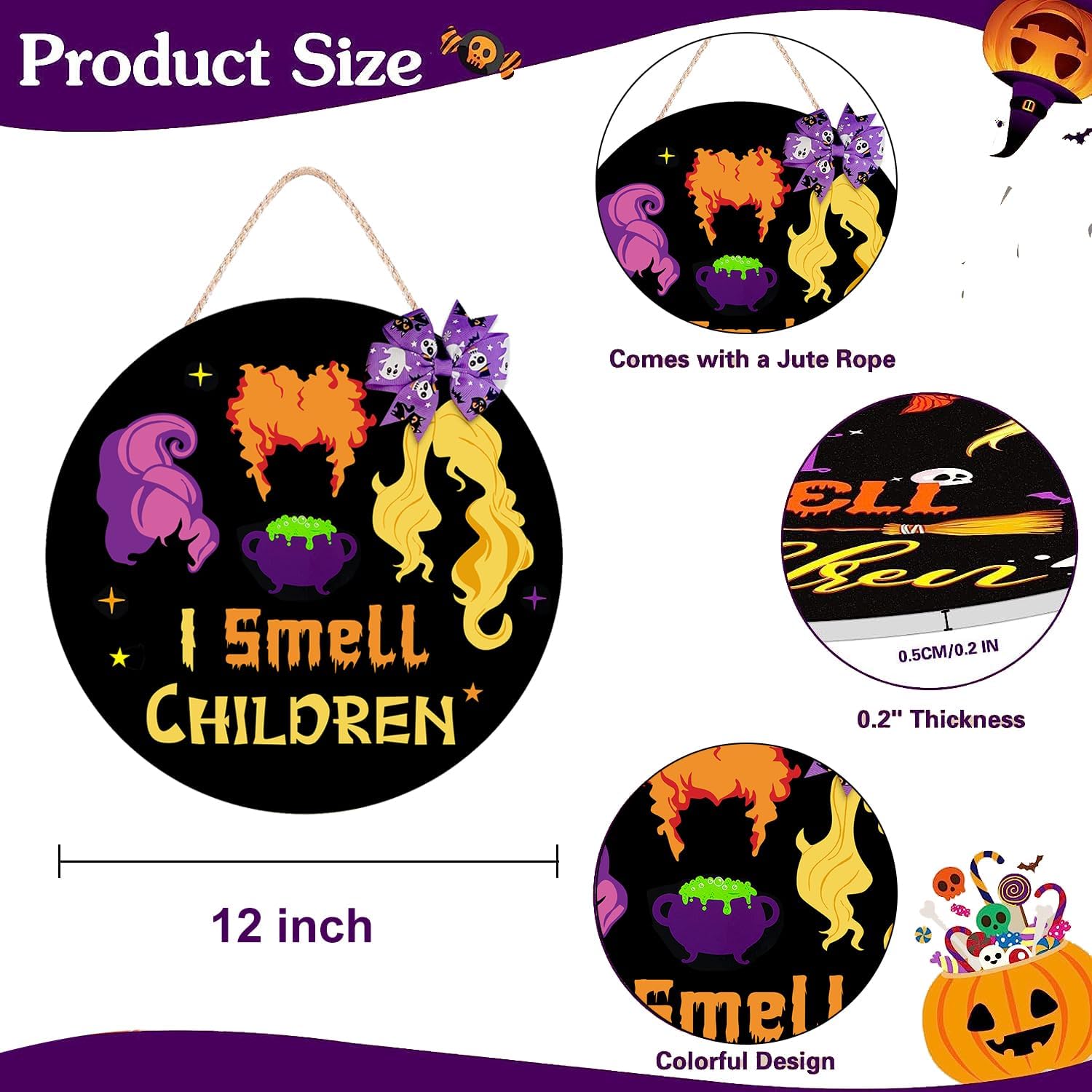 Hocus Pocus Halloween Wreath Door Sign with Bow