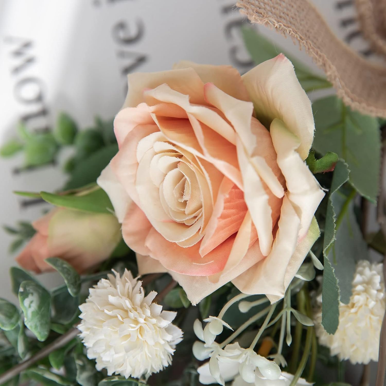 15in Artificial Floral Swag Wreath with Eucalyptus and Burlap Bow