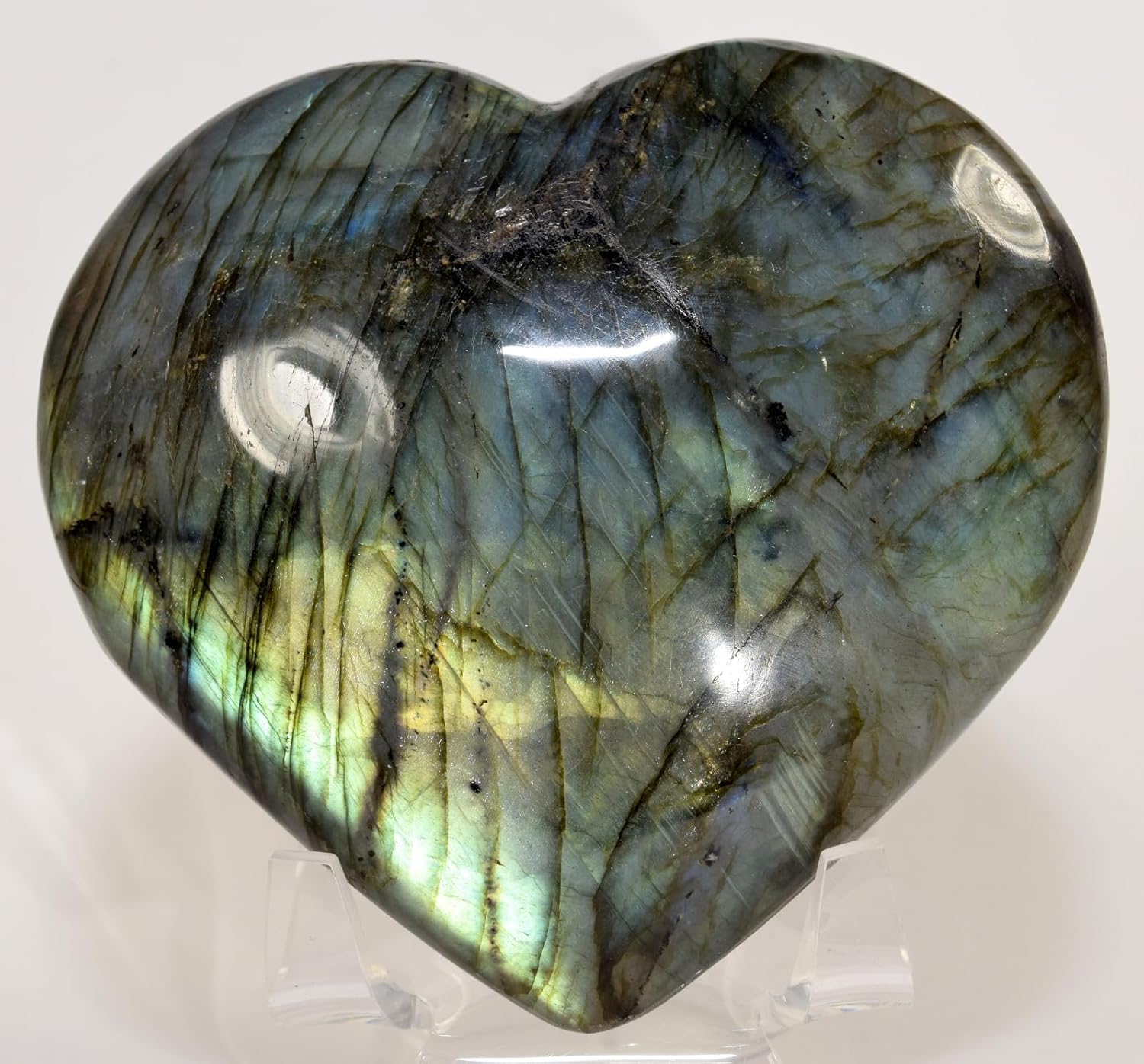 37 Inch Blue Flash Labradorite Heart with Stand