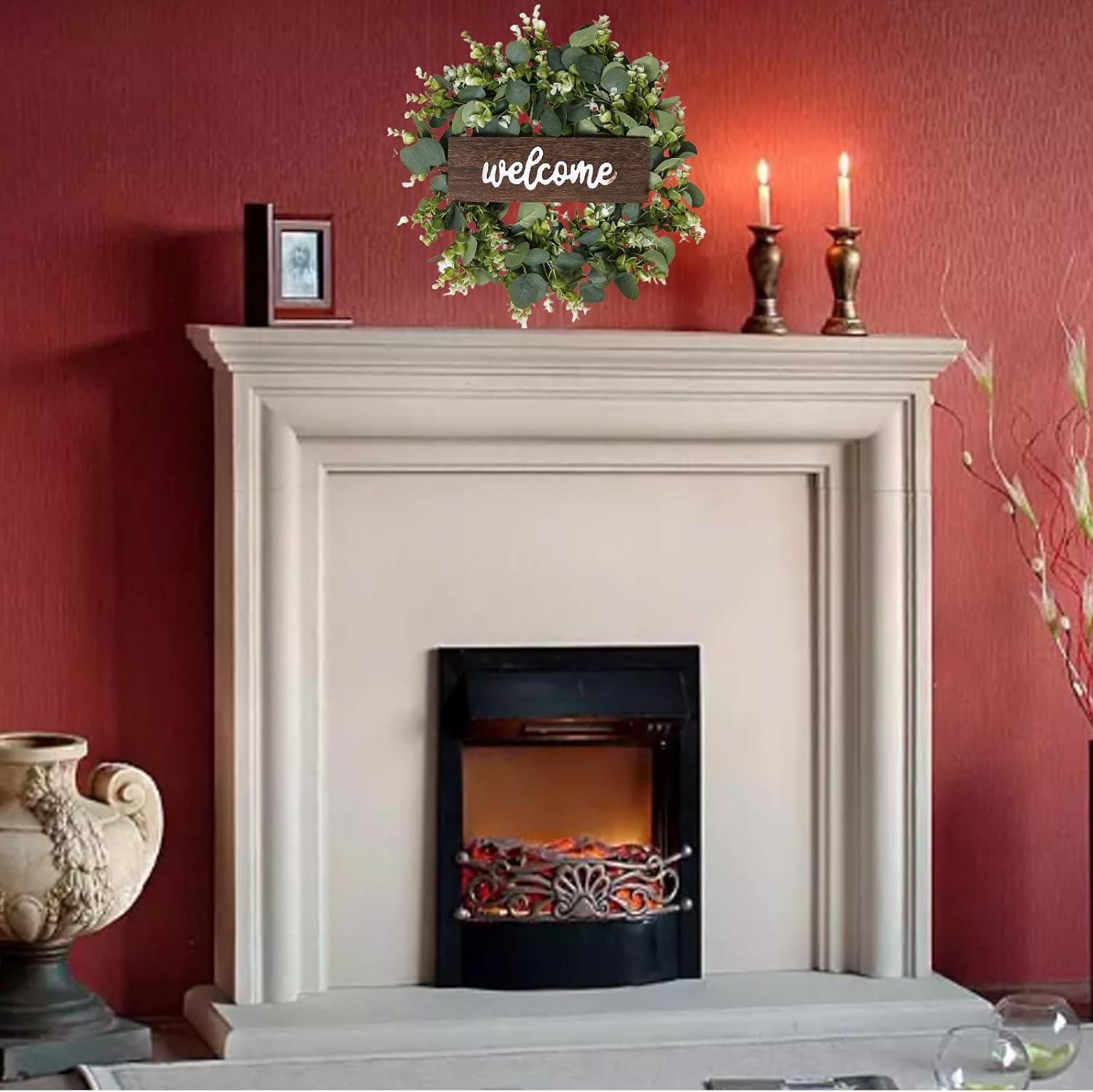 Welcome Wreath for Front Door - Eucalyptus Greenery with Welcome Sign