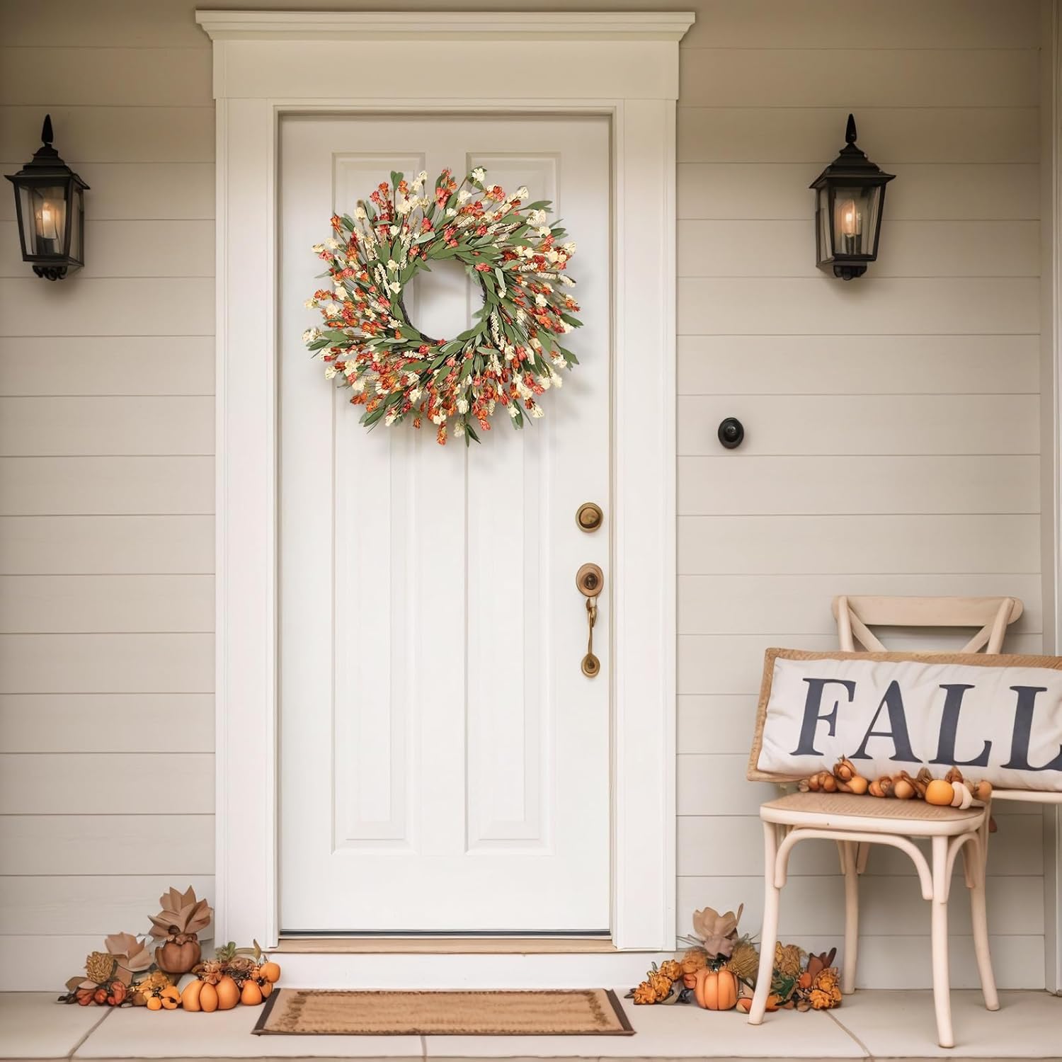 24 Inch Realistic Fall Door Wreath for Home Decor