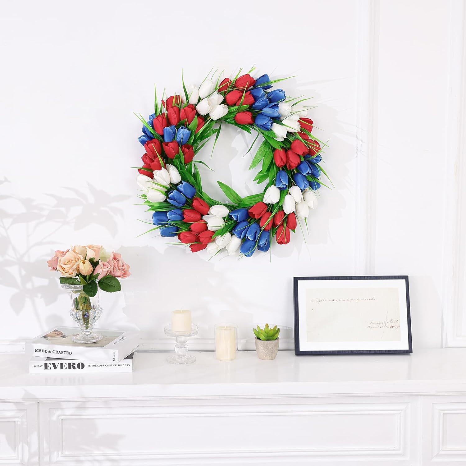 UArtlines 20 Inch Tulip Wreath for Front Door