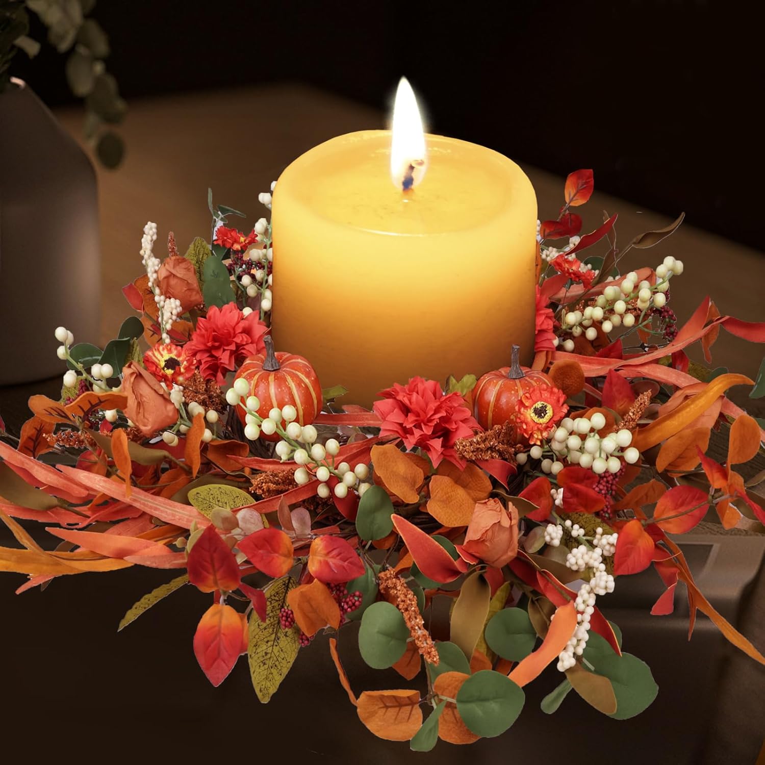 24 Inch Fall Wreath with Mixed Leaves and Berries