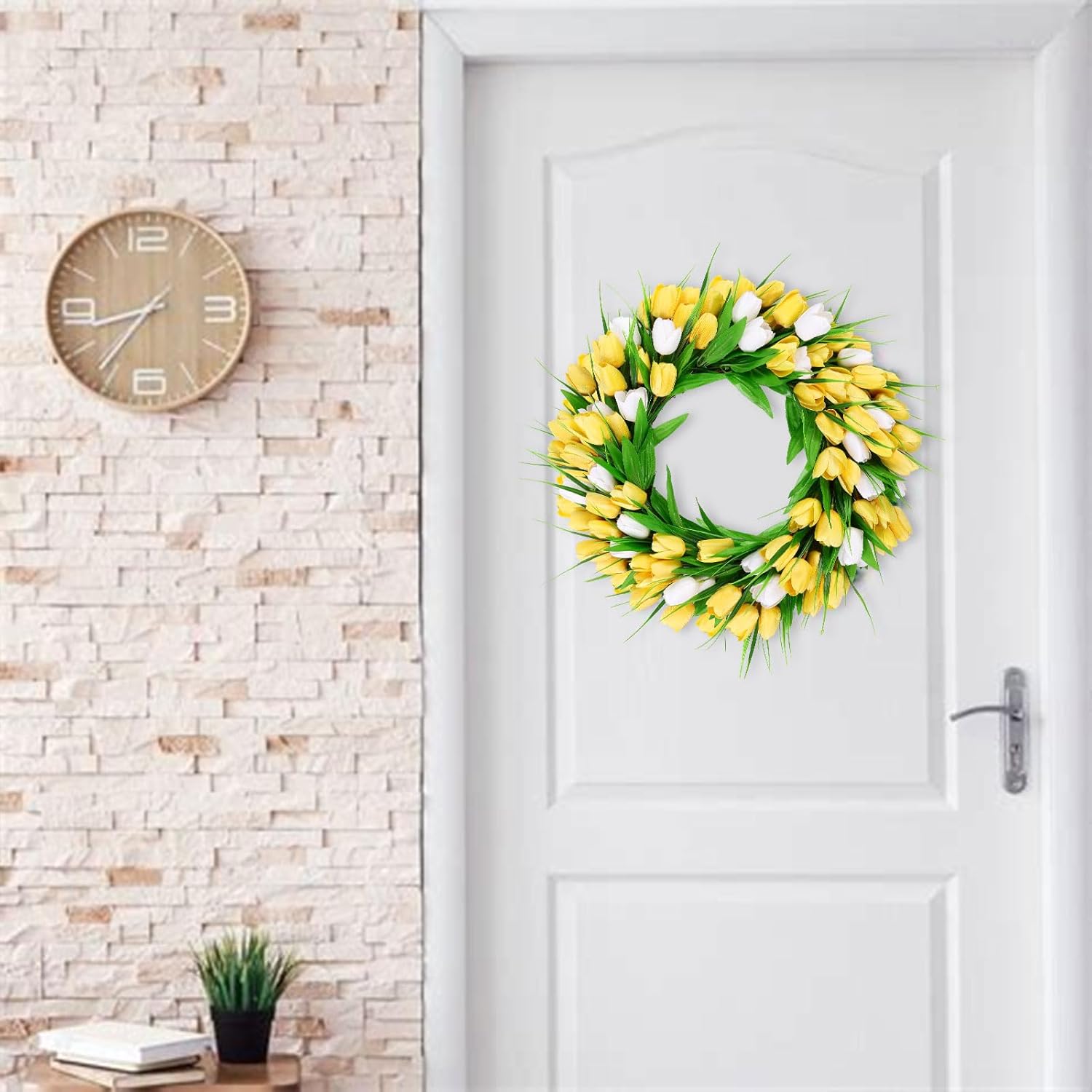 UArtlines 20 Inch Artificial Tulip Wreath for Front Door