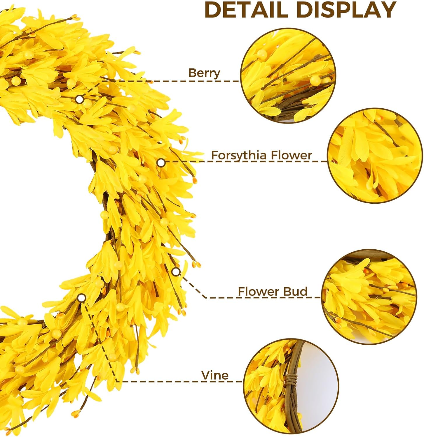 20 Artificial Forsythia Wreath Yellow Door Decor