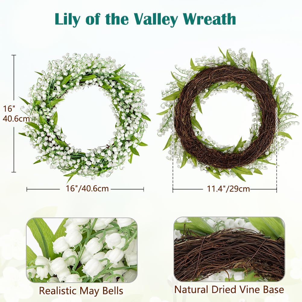 Briful Spring Wreath 16 Inch Artificial Lily of the Valley Decor