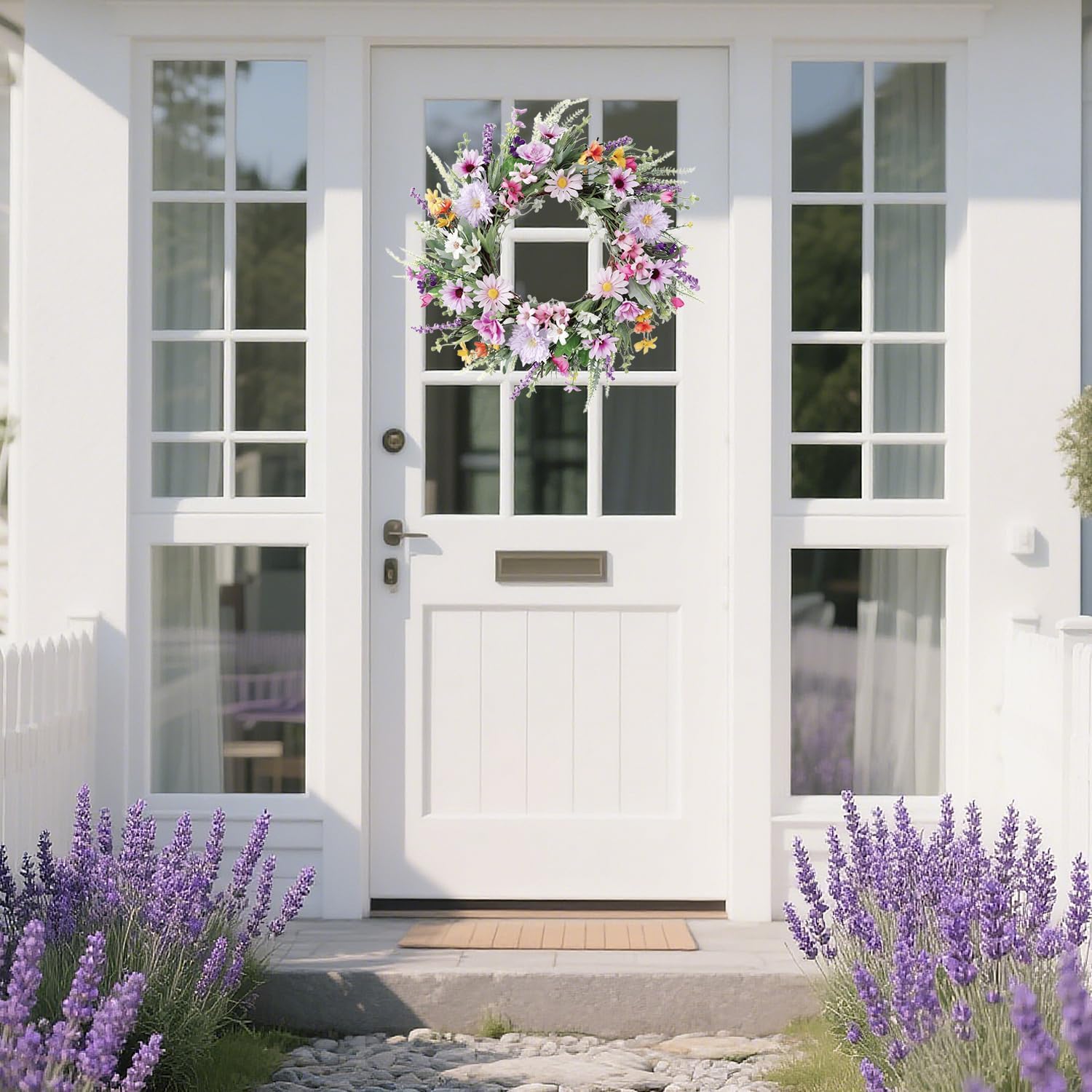 20 Inch Purple Wildflower Summer Wreath for Front Door