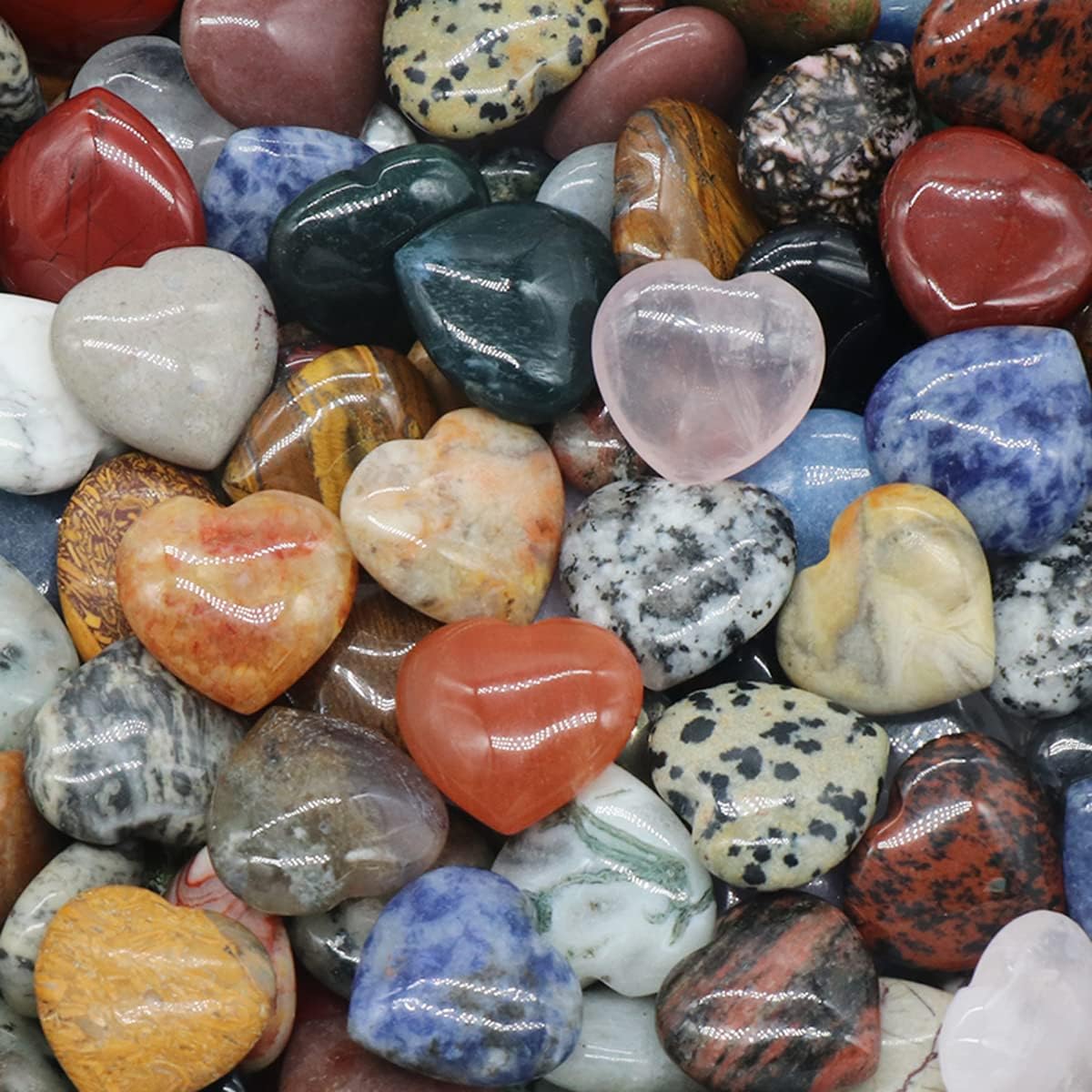 LE SKY 20 Pcs Natural Heart Shape Healing Crystal Agate Chakra Beads