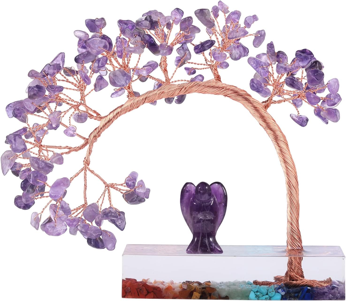 Mookaitedecor Bundle 2 Items Amethyst Angel Figurines and Crystal Money Tree with Chakra Stones Resin Base
