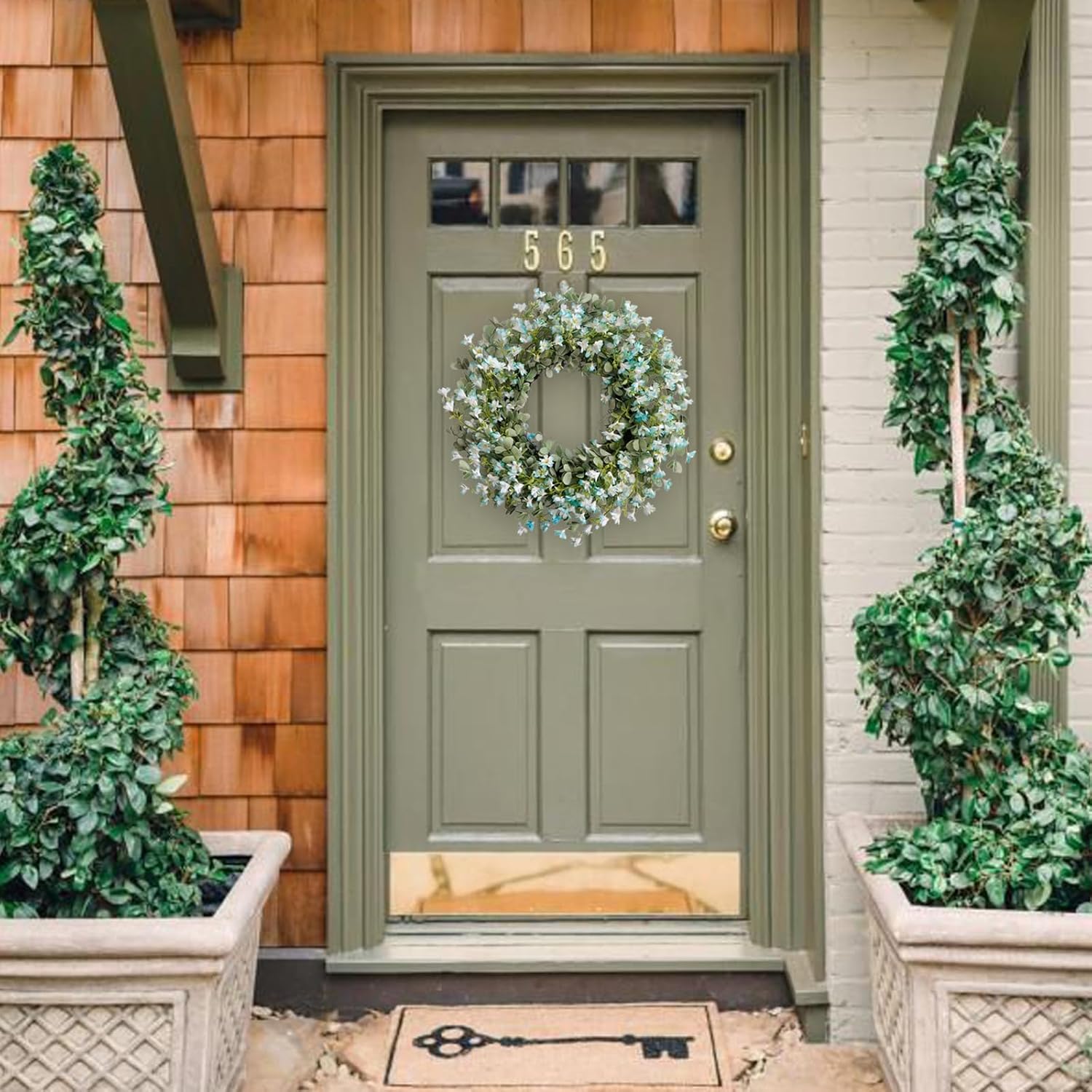 Summer 24-Inch Wreath Blue Flower Front Door Decoration