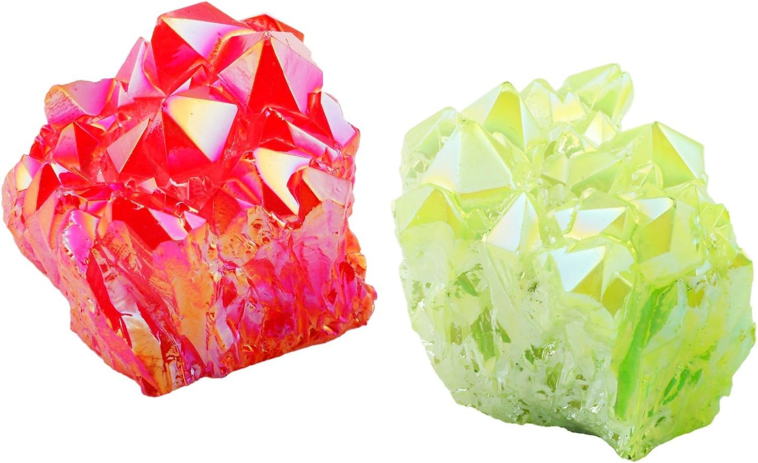 Rockcloud Healing Crystal Pack of 2 Natural Titanium Coated Fluorescent Red Rock Quartz Clusters