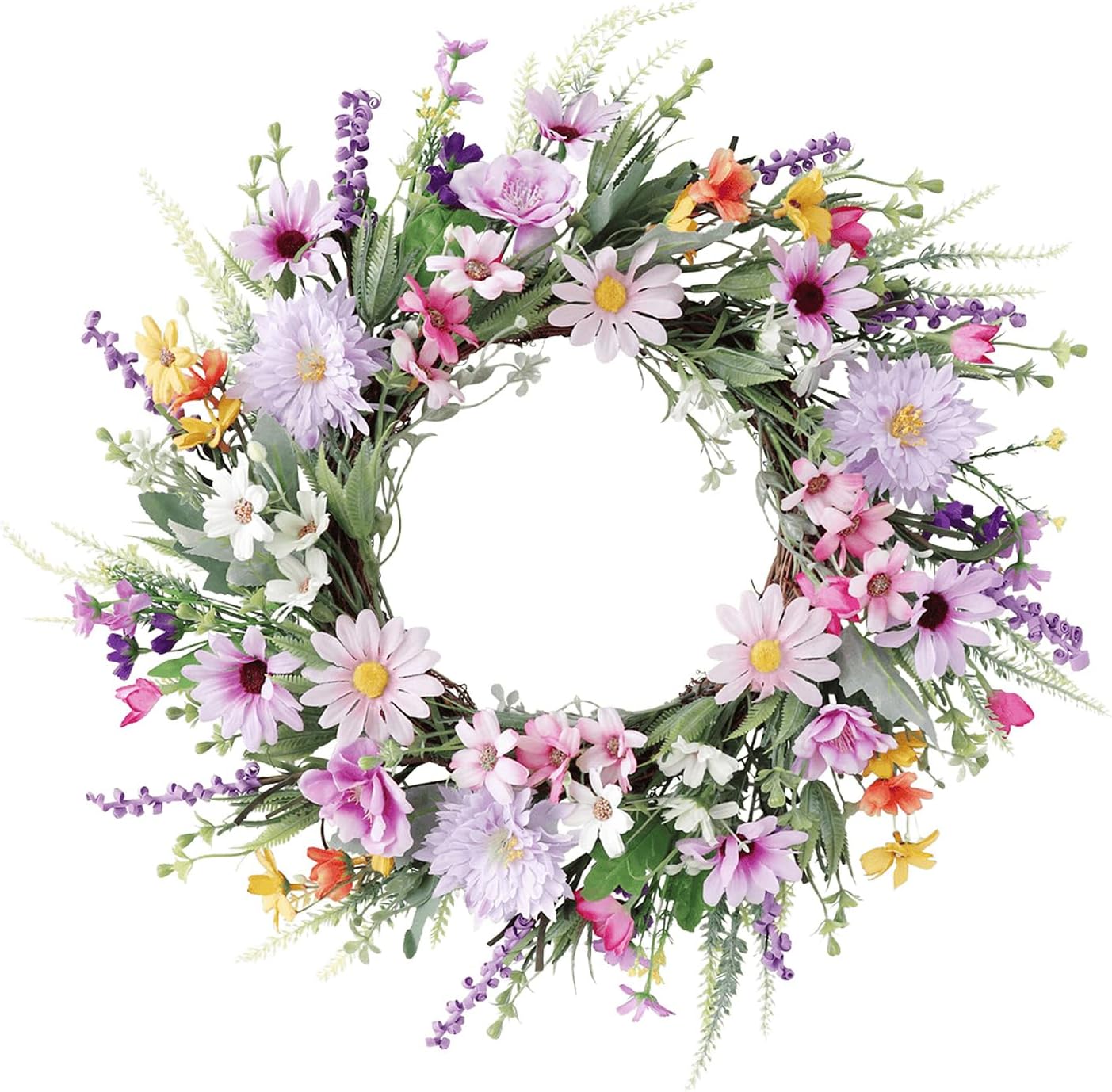 20 Inch Purple Wildflower Summer Wreath for Front Door