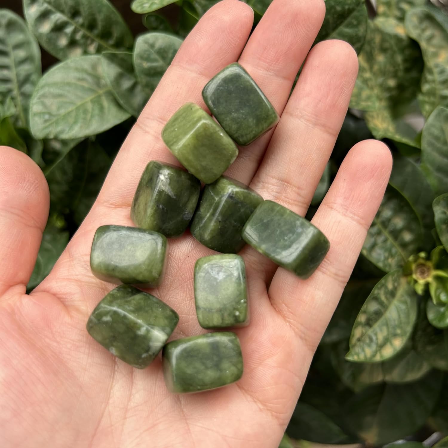 15Pcs Green Jade Tumbled Rule Block Healing Stones for Reiki Vase Filler and Chakra Balancing