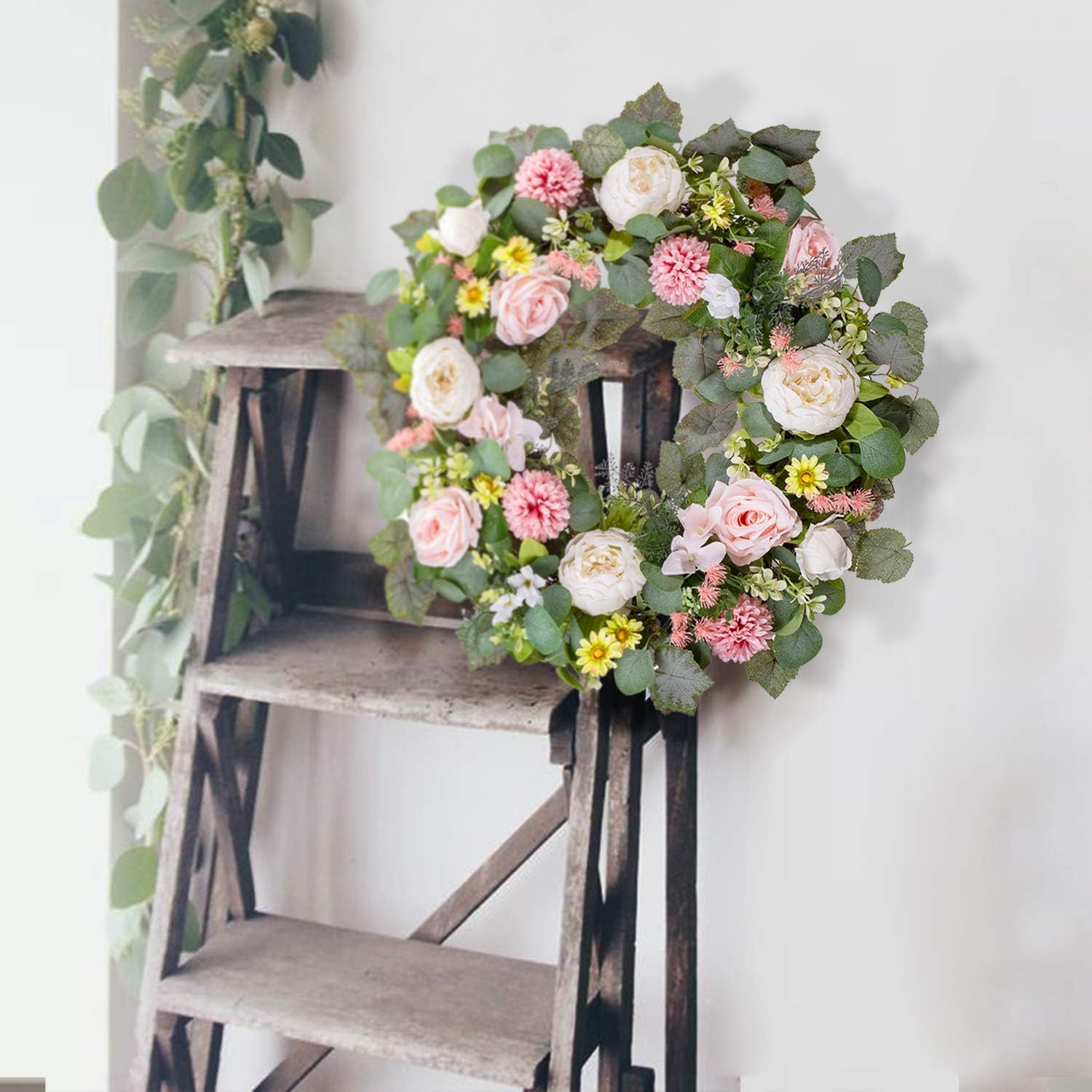 WANNA-CUL 24 Inch Spring Peony Wreath for Front Door 1