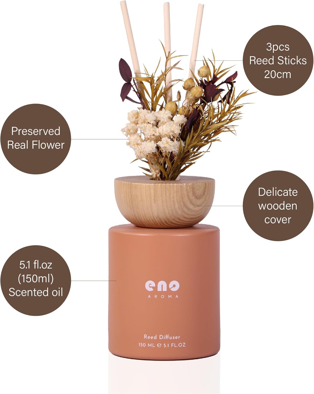 Reed Diffuser Set with Dried Flowers and Essential Oils