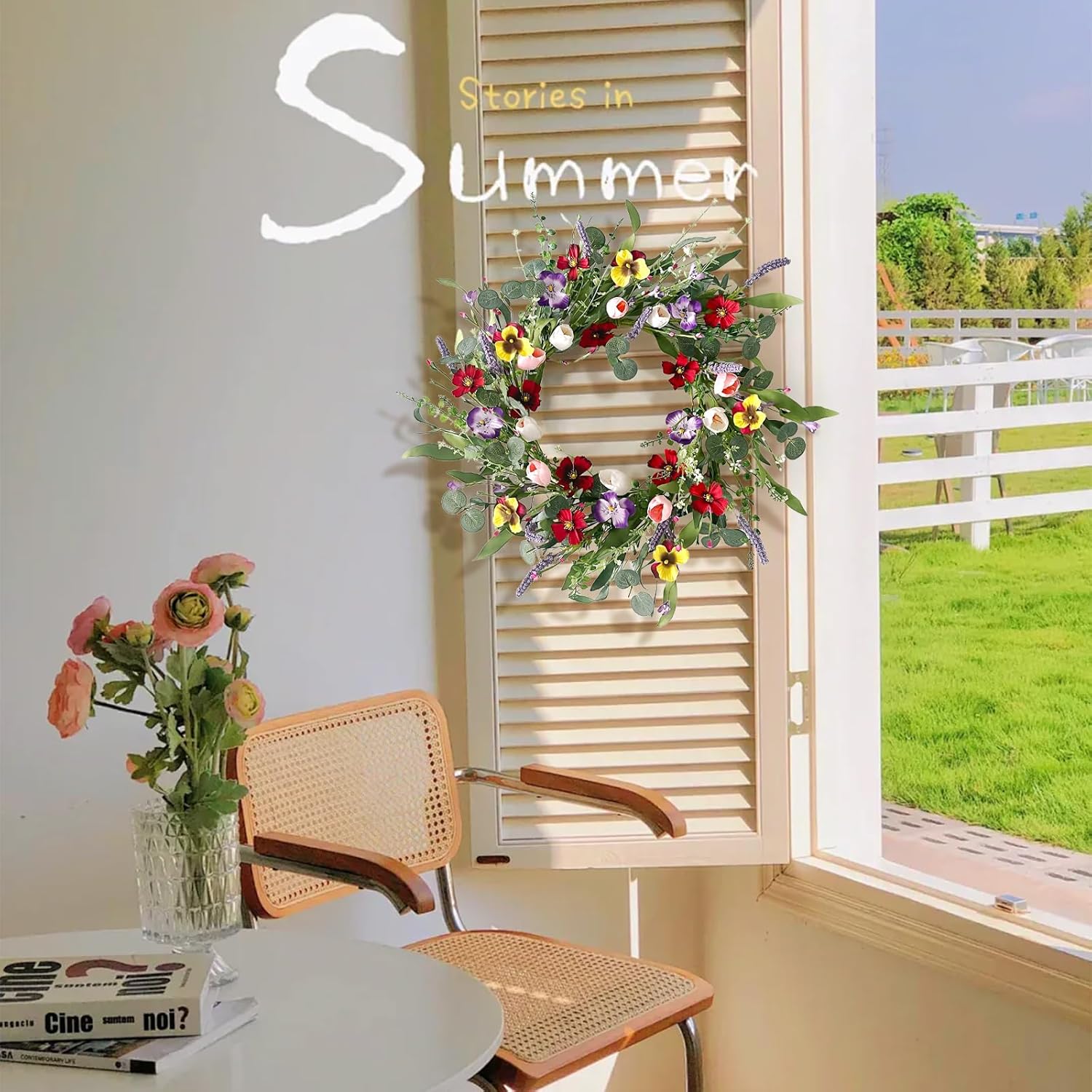 Huashen 22 Inch Summer Wreath for Front Door