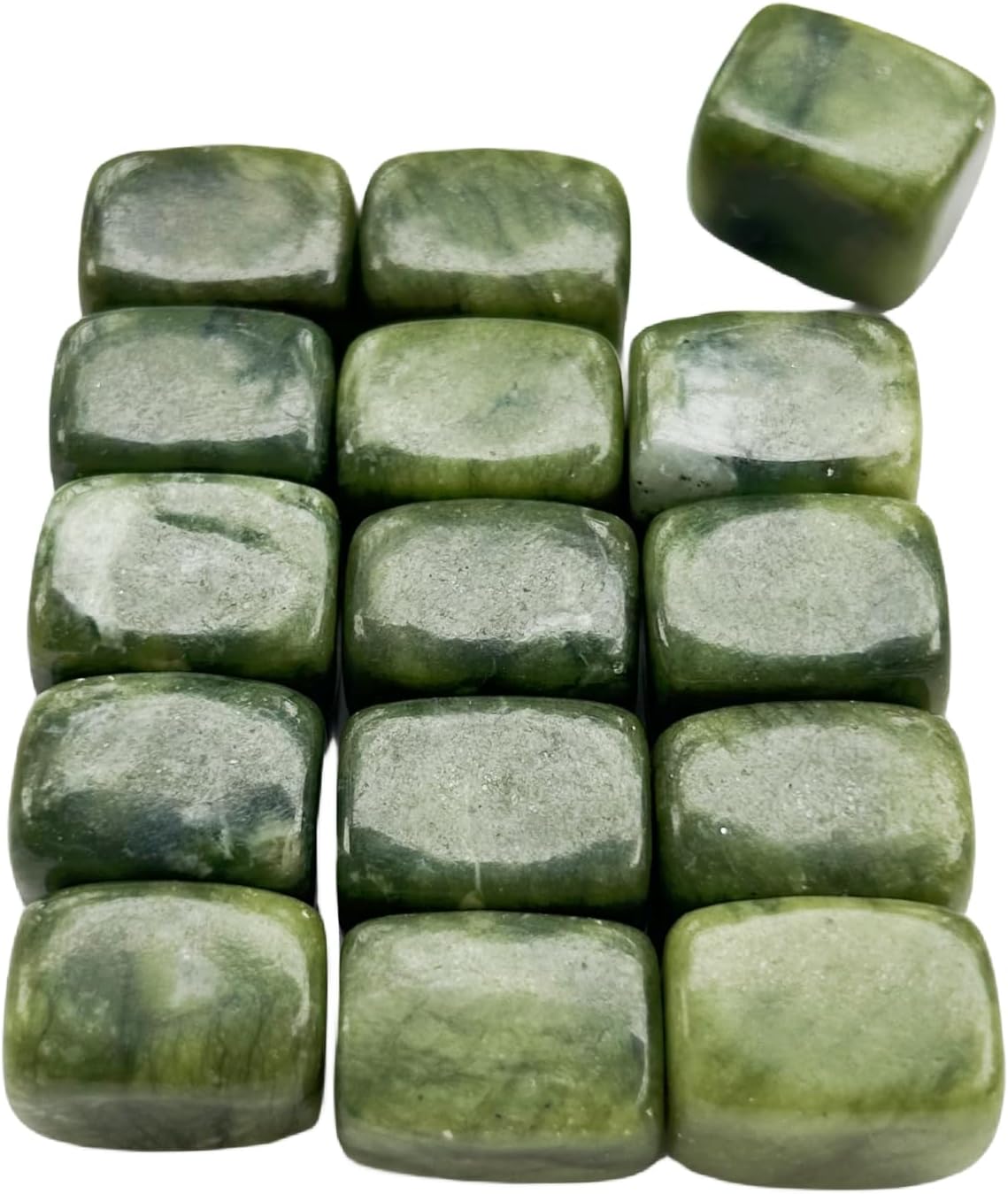 15Pcs Green Jade Tumbled Rule Block Healing Stones for Reiki Vase Filler and Chakra Balancing