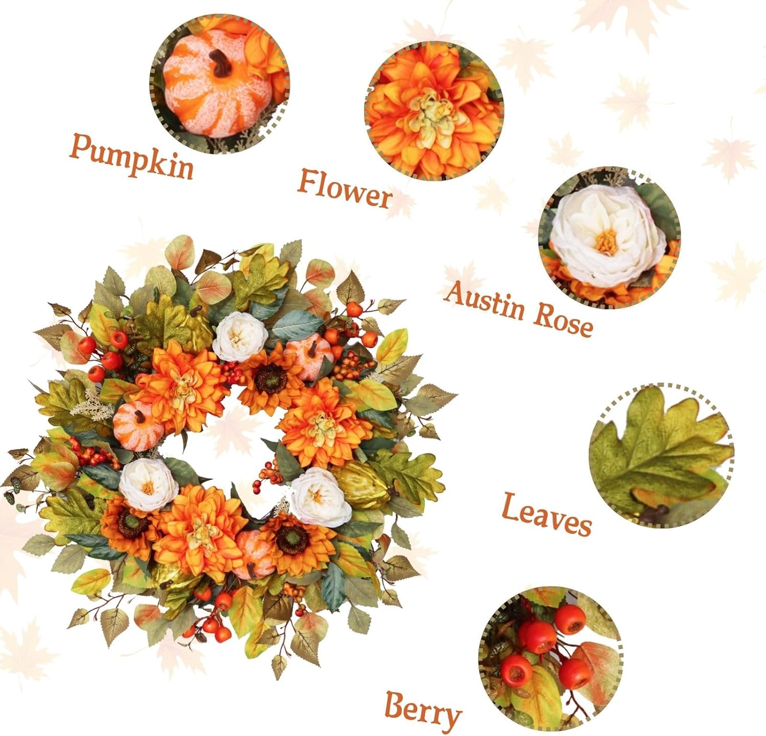 24 Inch Fall Wreath with Pumpkins and Berries