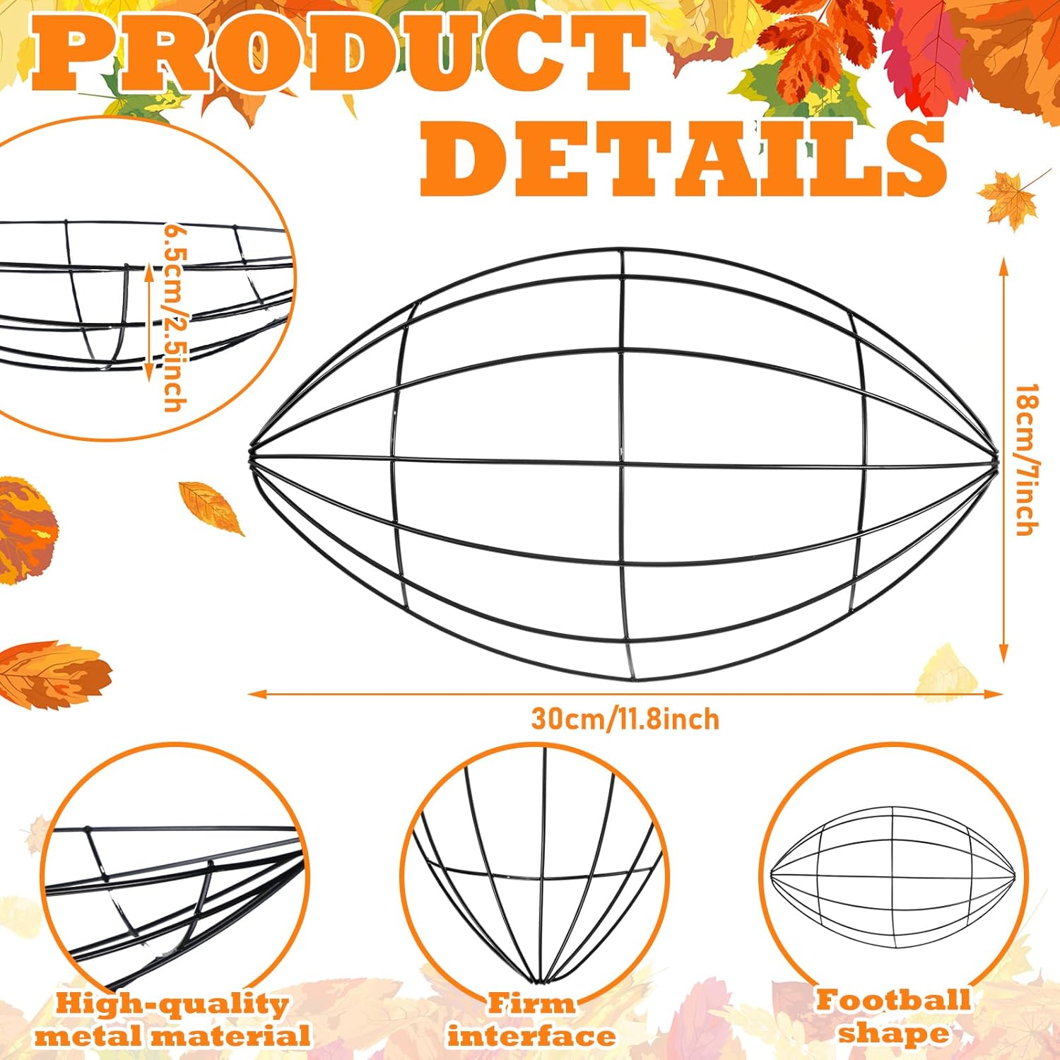 6 Pcs Fall Football Decorations 12 Inch Metal Wreath Frame for Sports Party DIY
