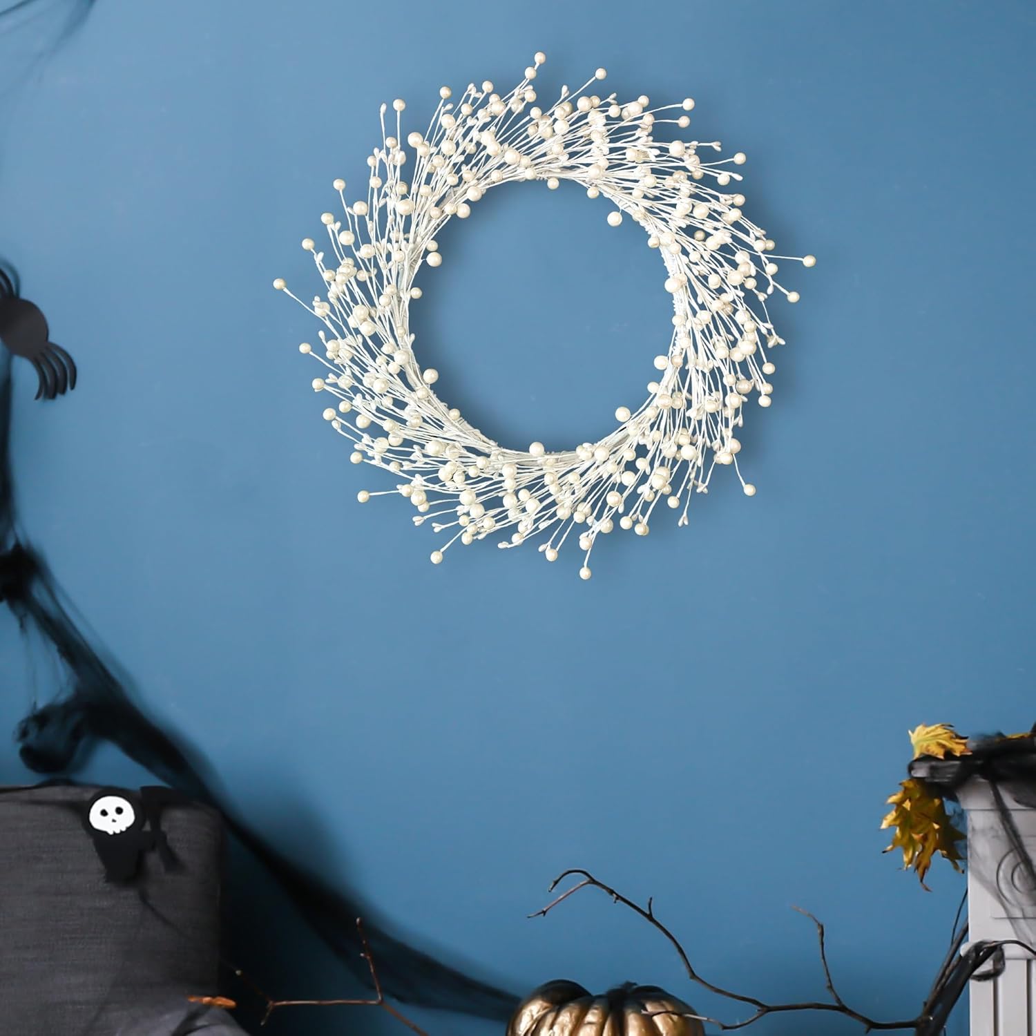 Pearl White Berry Wreath for Front Door 20 Inch Wall Hanging