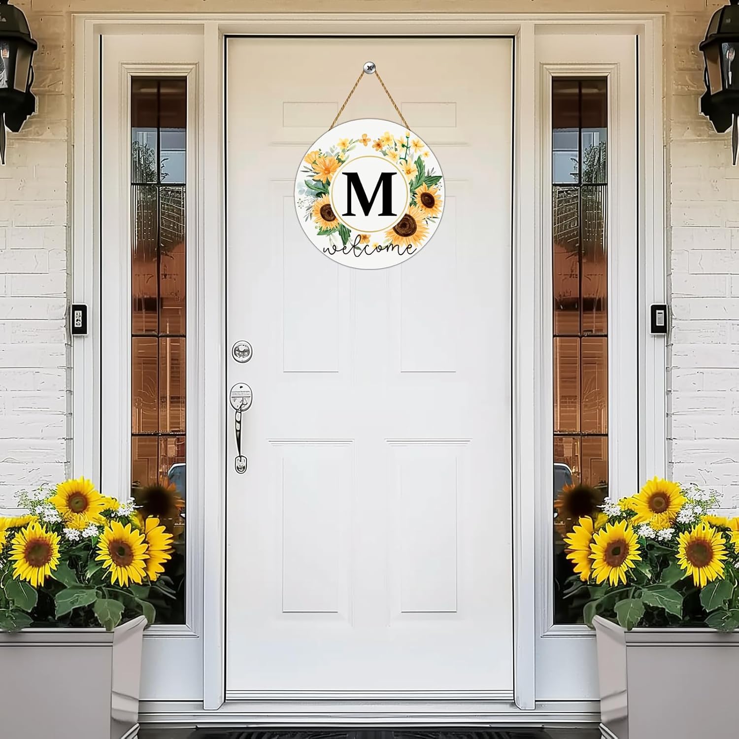Sunflower Monogram Letter M Wreath Front Door Decor