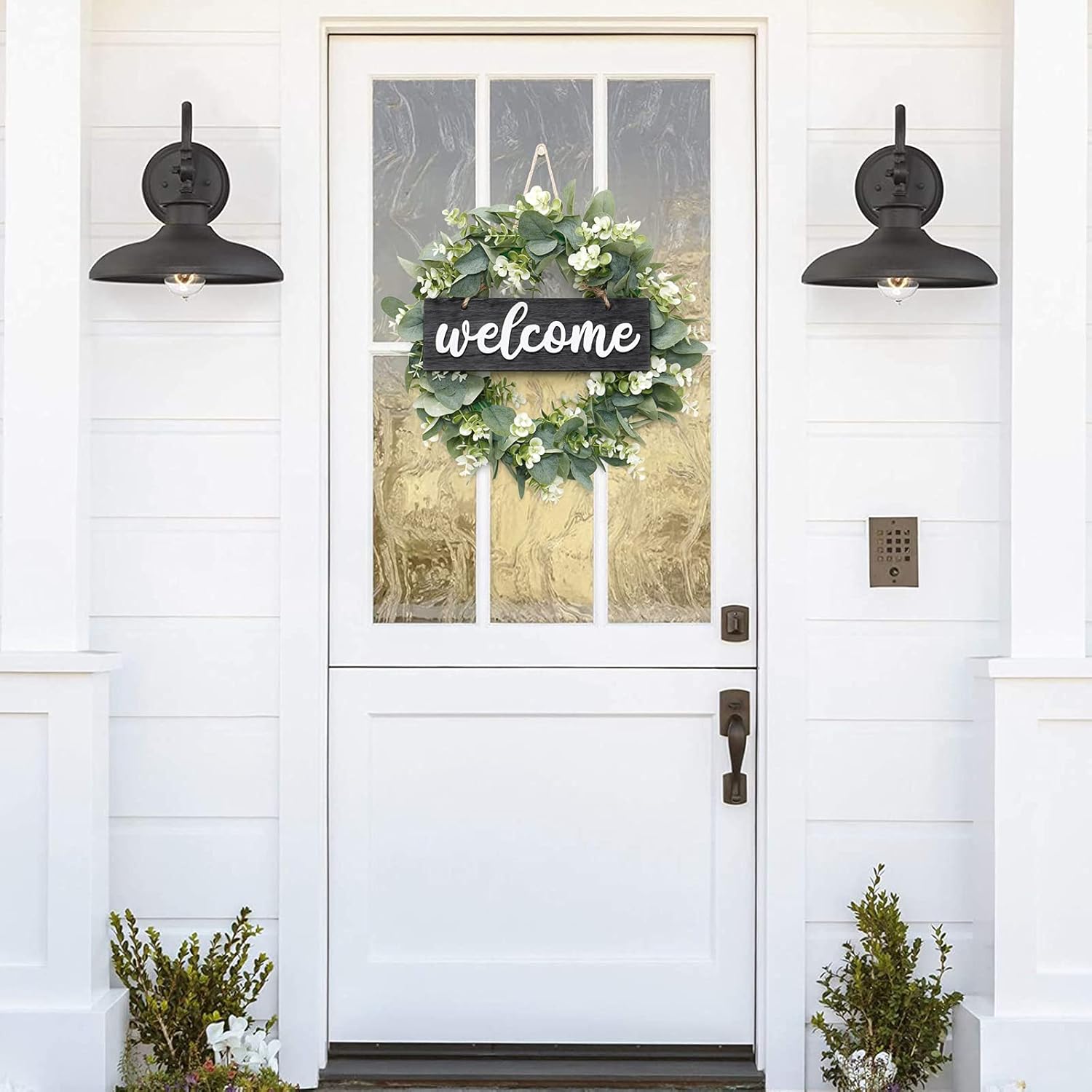 Dremisland 16 Inch Artificial Eucalyptus Wreath with Welcome Sign