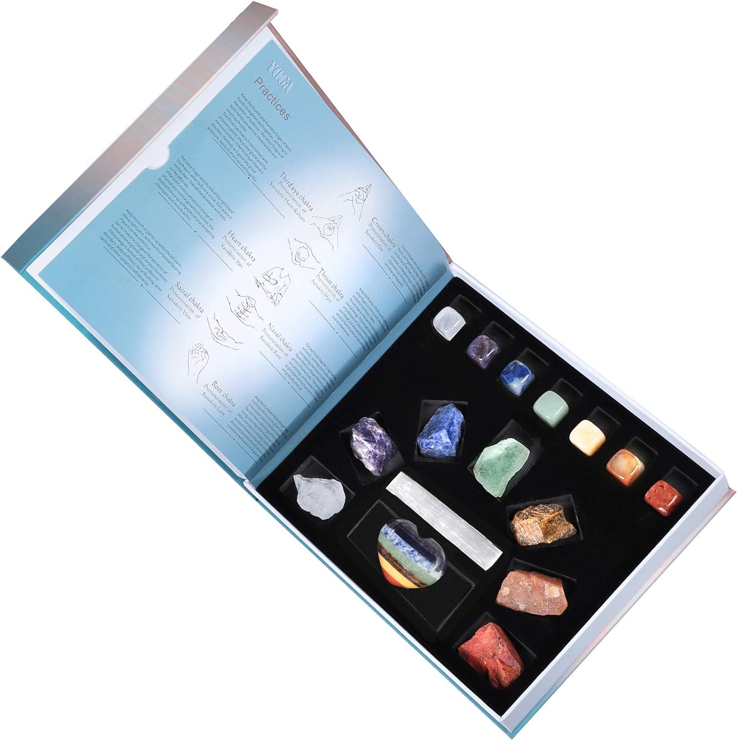 Rockcloud Chakra Therapy Starter Kit with 7 Stones and Worry Stone