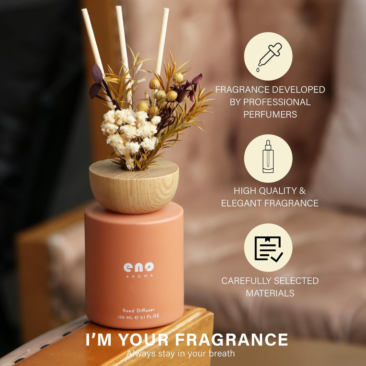 Reed Diffuser Set with Dried Flowers and Essential Oils