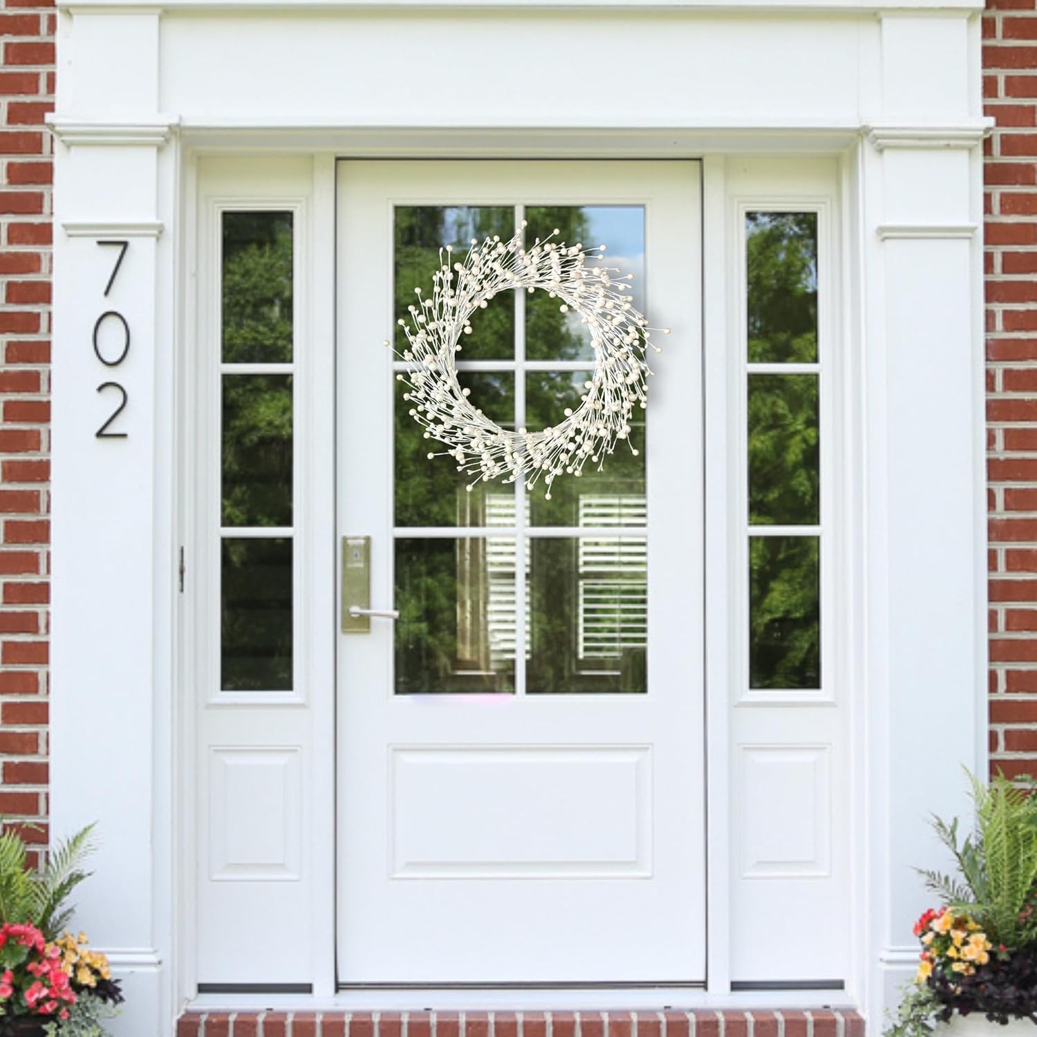Pearl White Berry Wreath for Front Door 20 Inch Wall Hanging