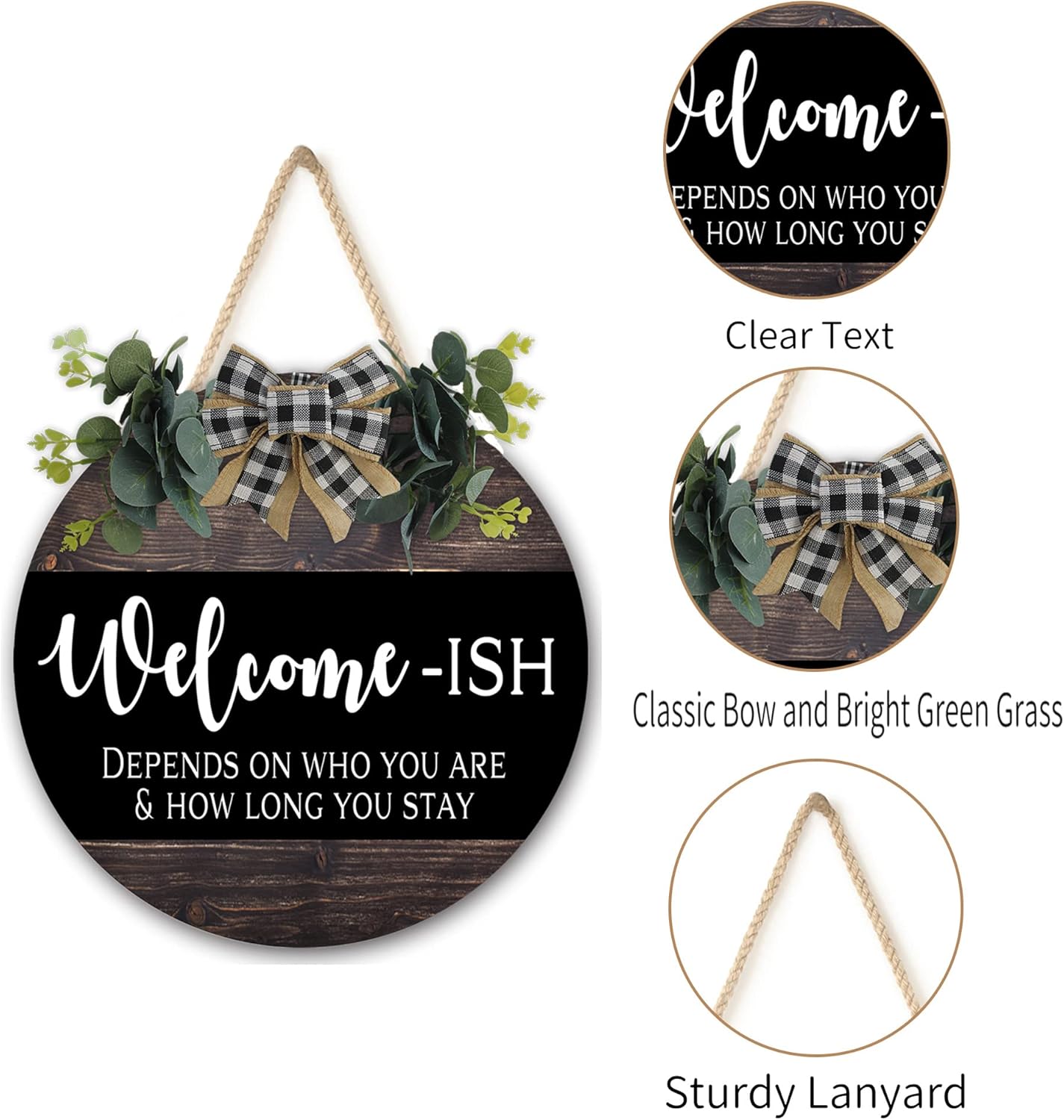 Welcome Sign for Front Door 12 in Round Wood Wreath Wall Hanging