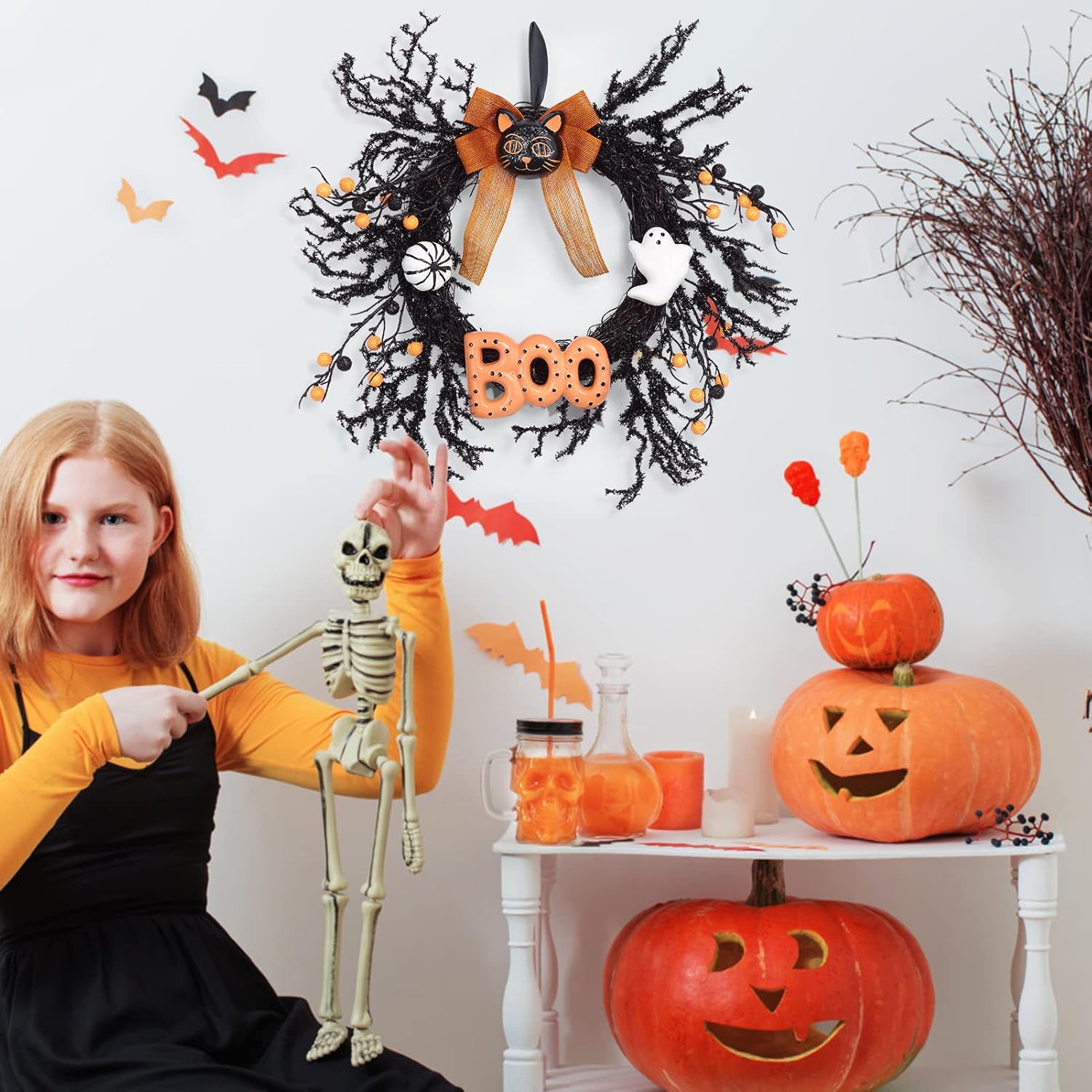 Adeeing 18 Inch Halloween Wreath Front Door Decor