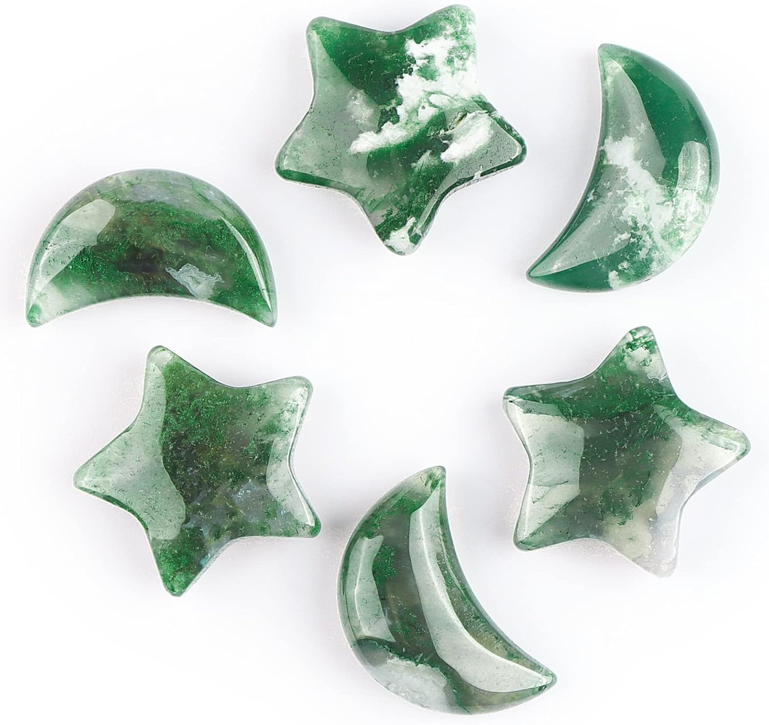 SMQ Moss Agate Moon Star Healing Crystal Set