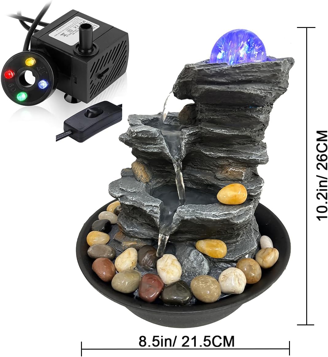 Rock Cascading Tabletop Water Fountain with LED Lights