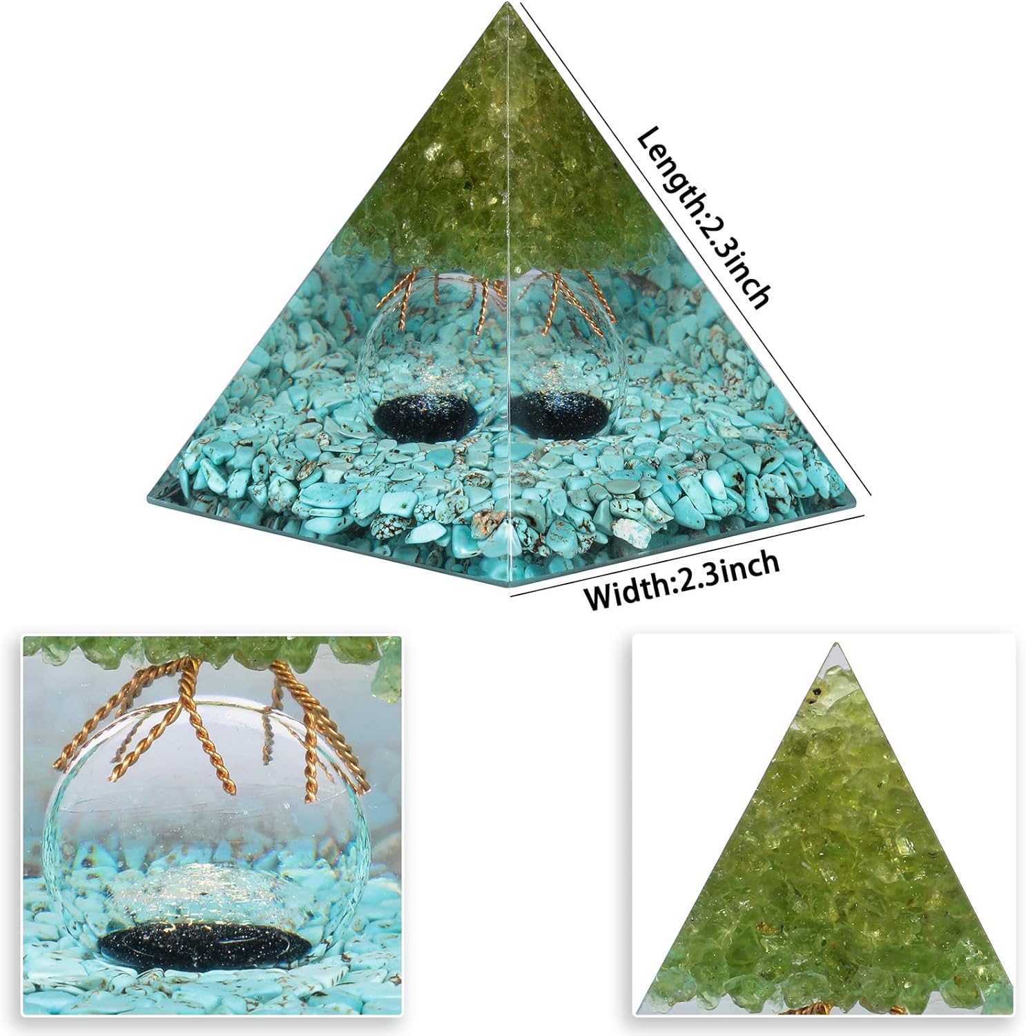 Nupuyai Tree of Life Orgone Pyramid with Crystal Sphere for Meditation and Healing