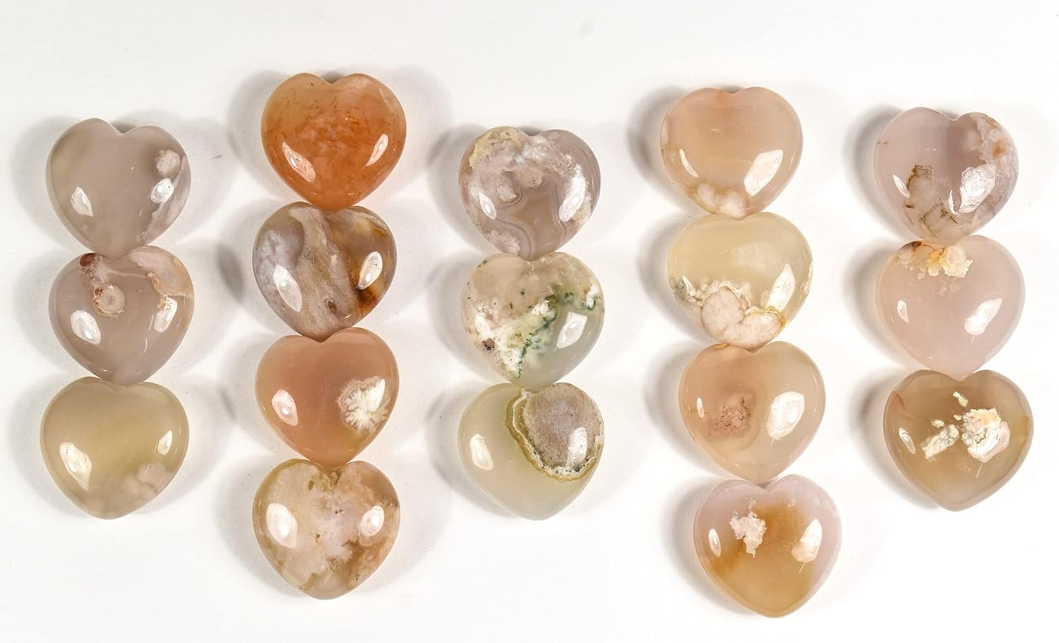 Pair 30mm Multicolored Agate Heart Gemstone