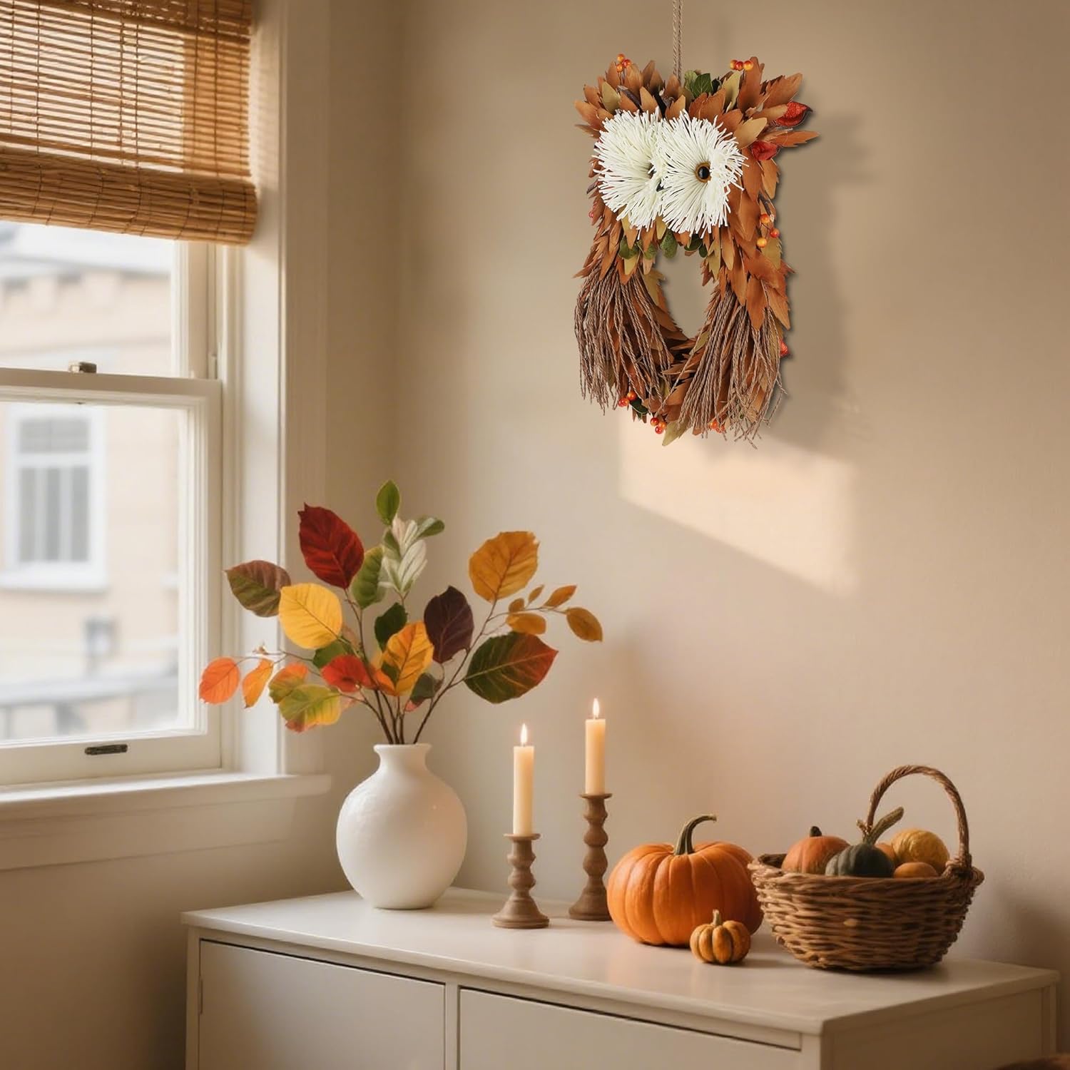 Winemana Owl Fall Wreath 14 Inch Handmade Decor