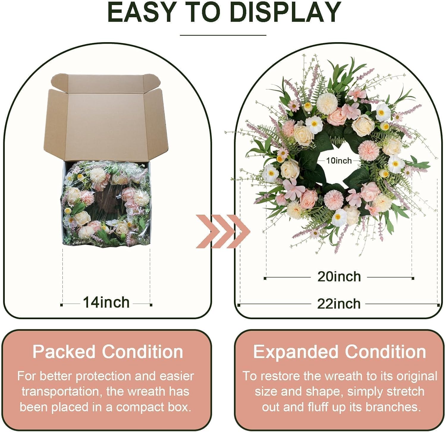 Pink Spring Summer Wreath for Front Door Decor