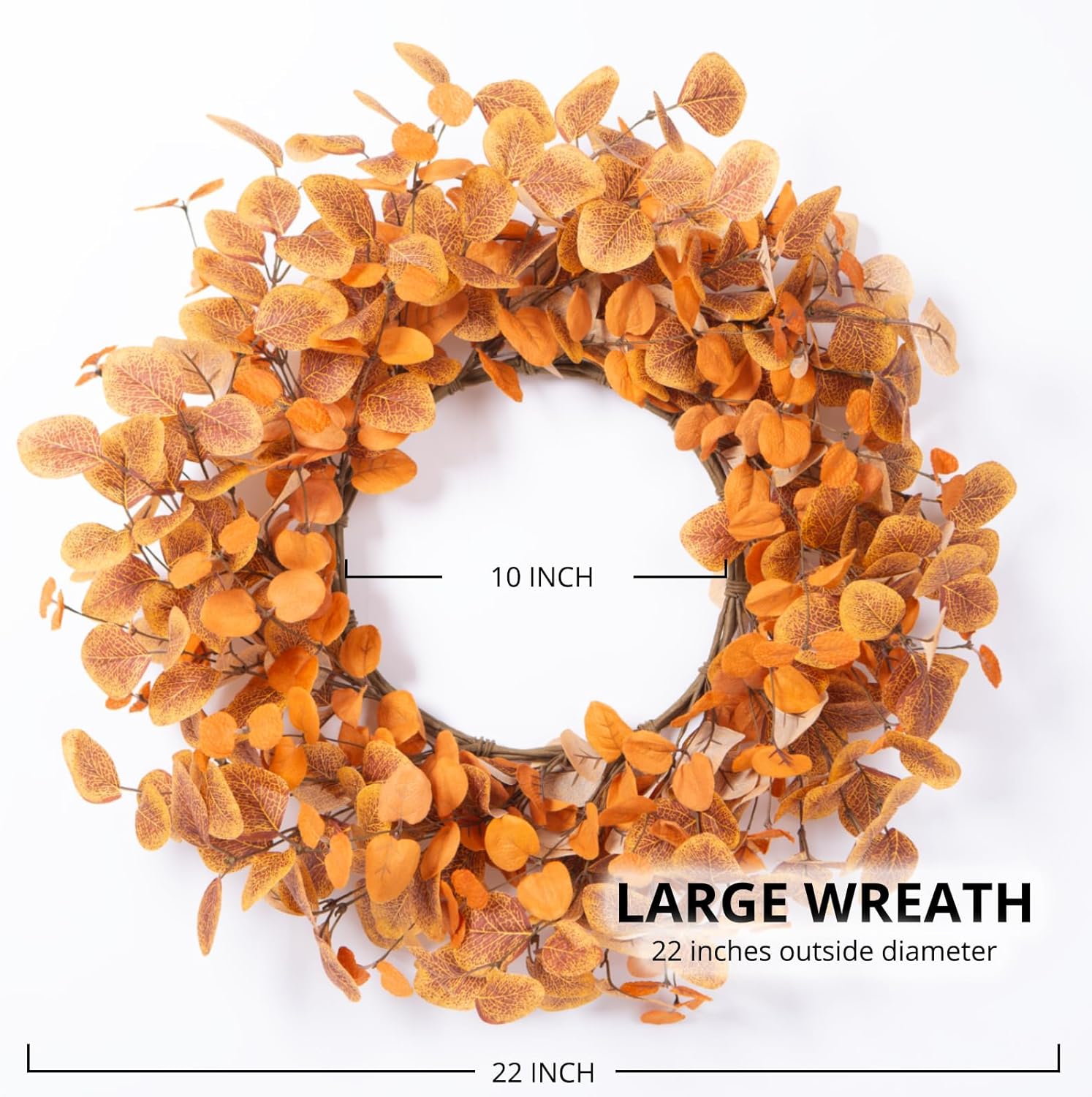 Fall Wreath for Front Door 22 Inch Autumn Decor with Eucalyptus Leaves