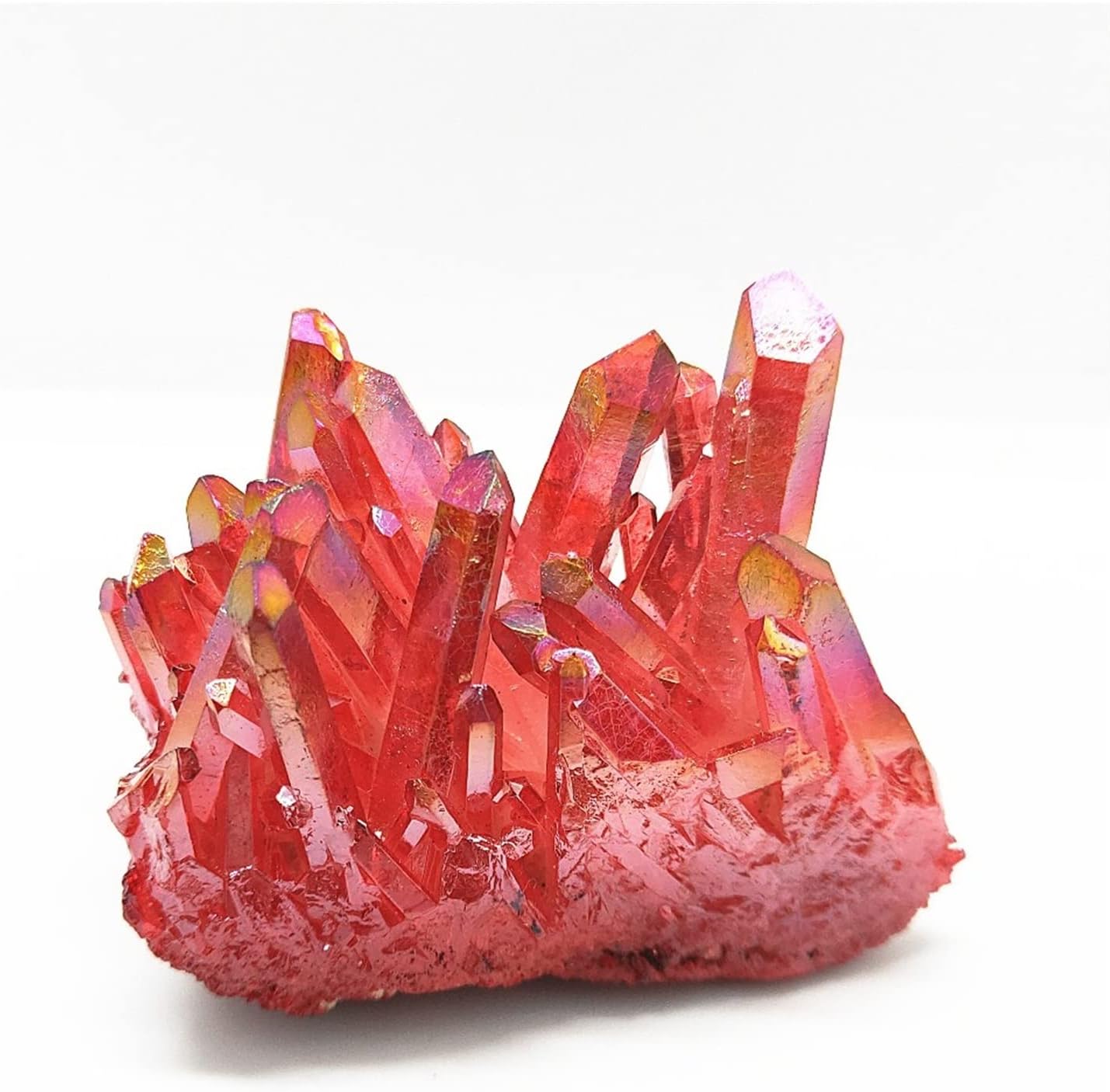 FLOAPA Natural Crystal Red Angel Aura Quartz Cluster with Titanium Coating Decoration Stone