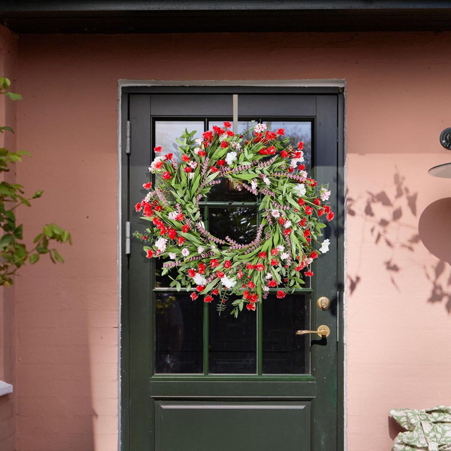 26 Inch Artificial Spring Wreath with Wildflowers for Front Door Decor